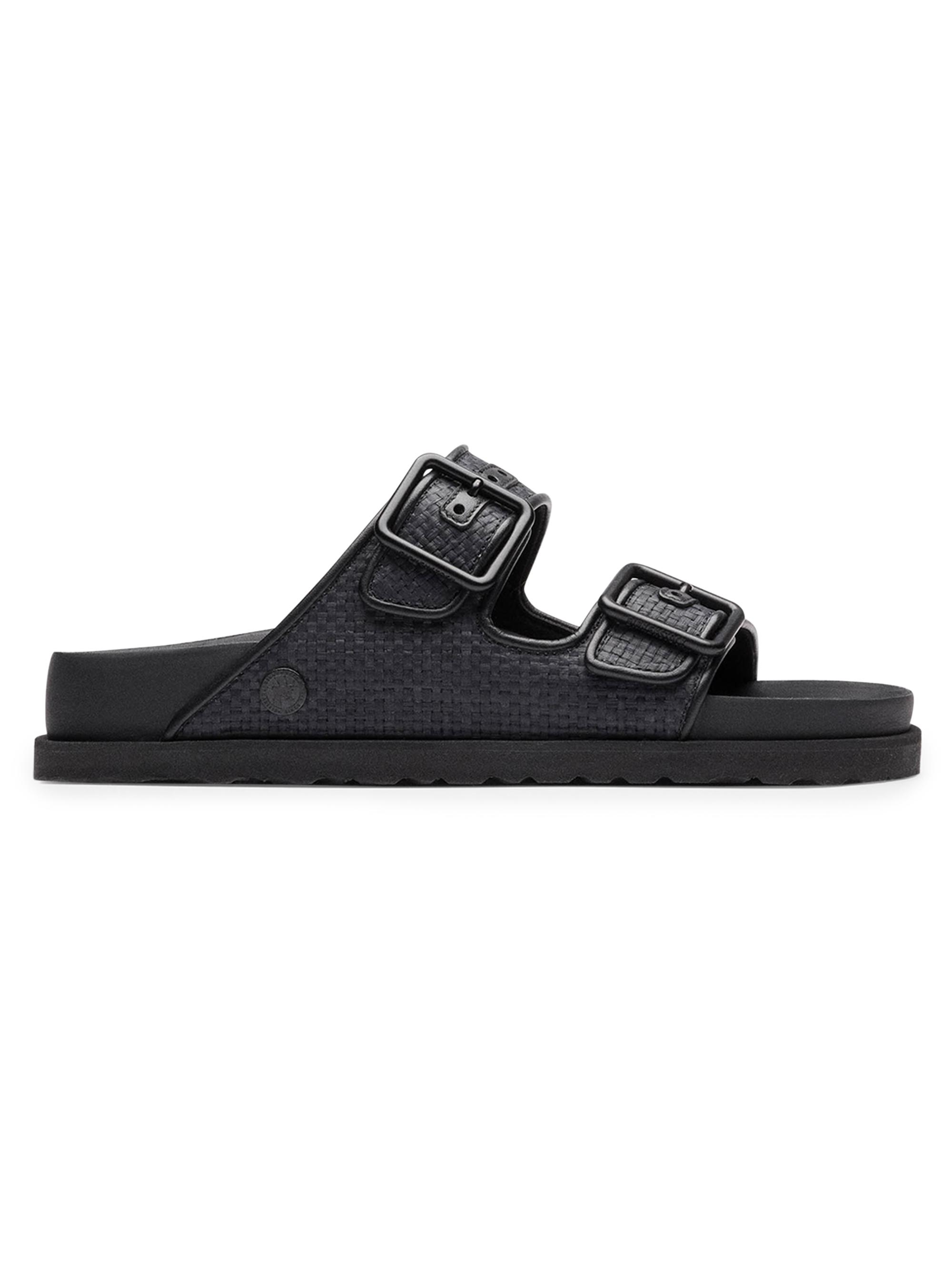 Birkenstock Women's Arizona Raffia Dual-Buckle Slide Sandals - Black