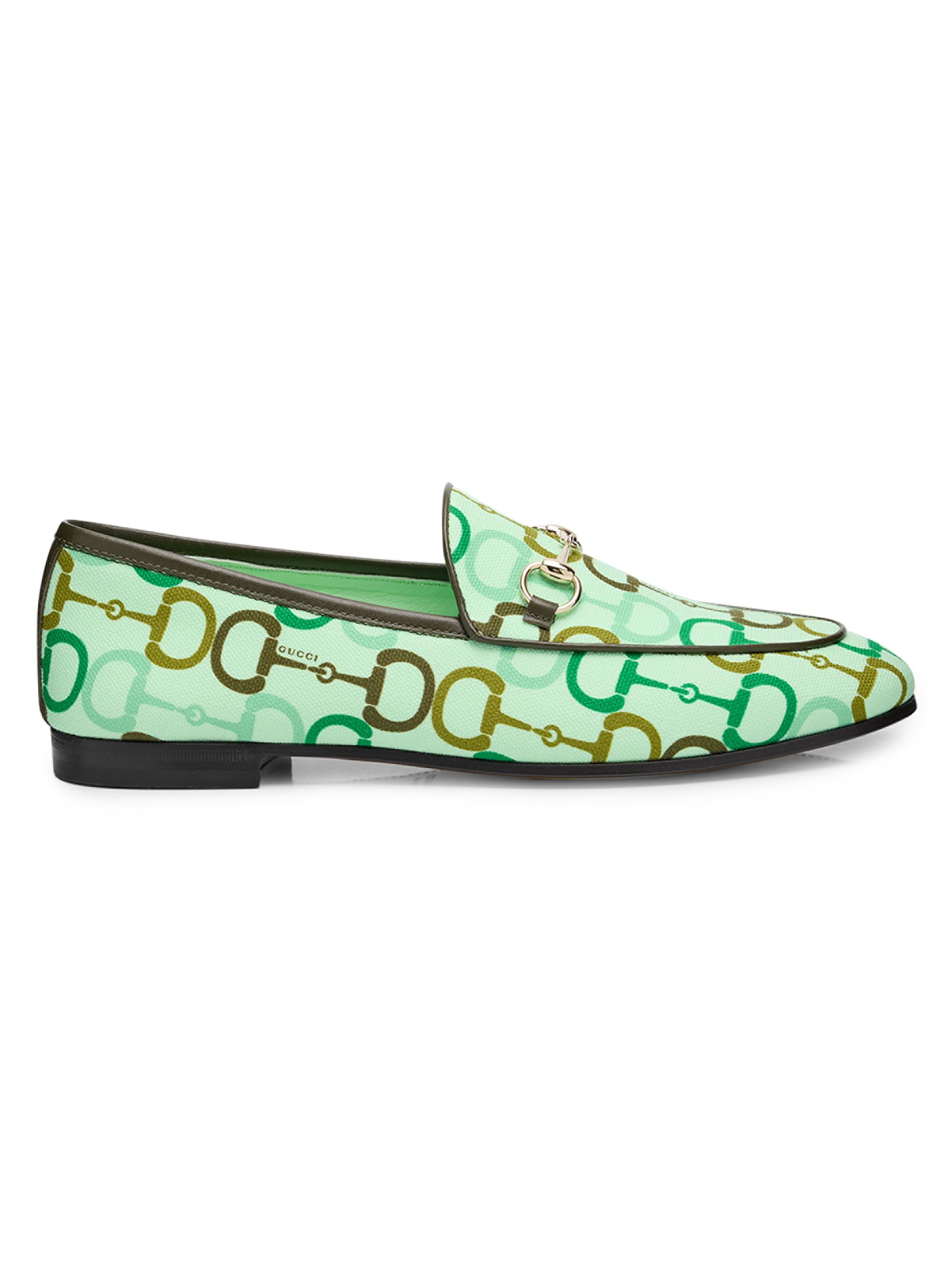 Gucci Women's Jordaan Horsebit Printed Cotton Loafers - Green Pattern