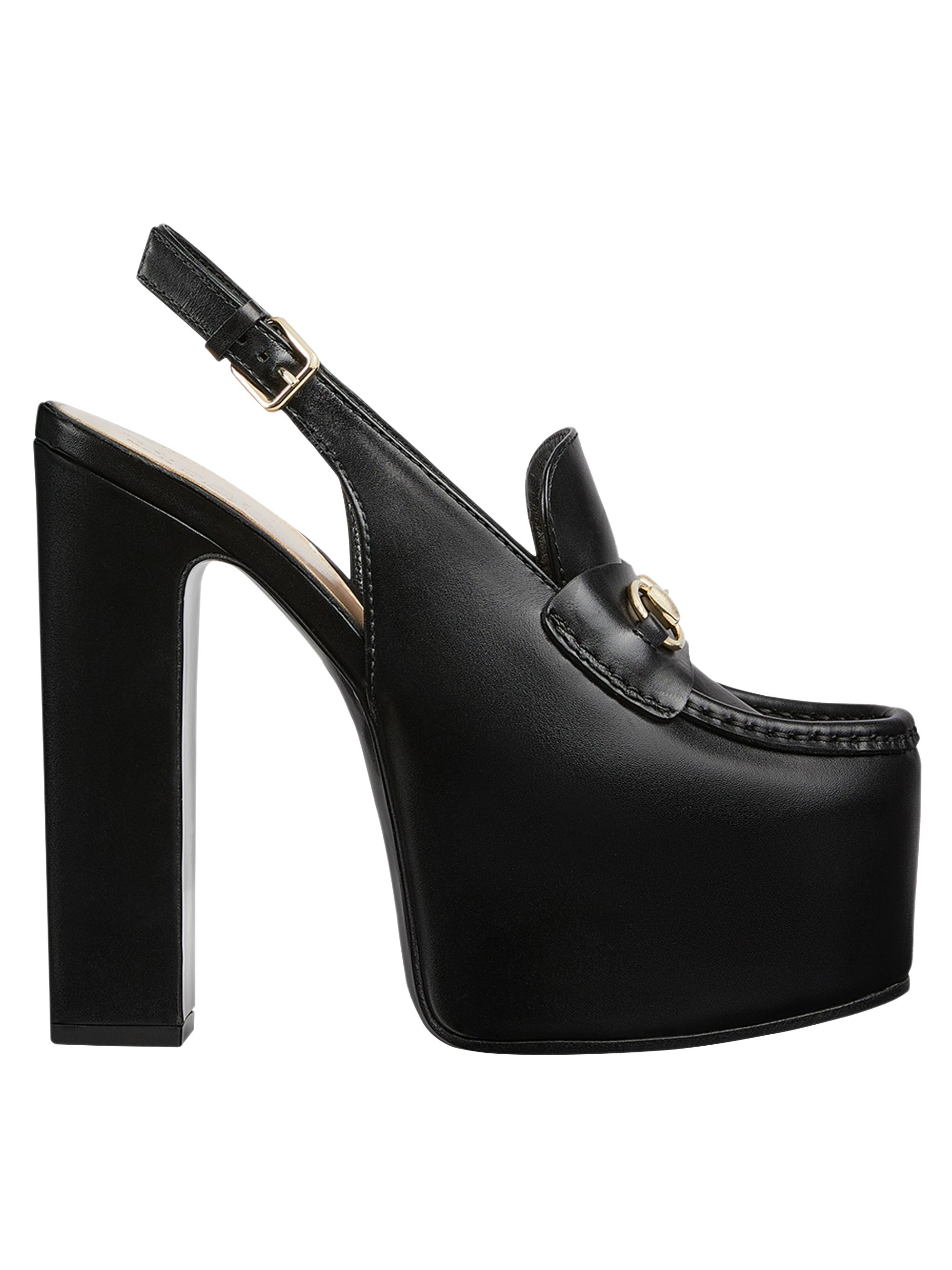 Gucci Women's Horsebit Loafer 145MM Platform Slingback Pumps - Black