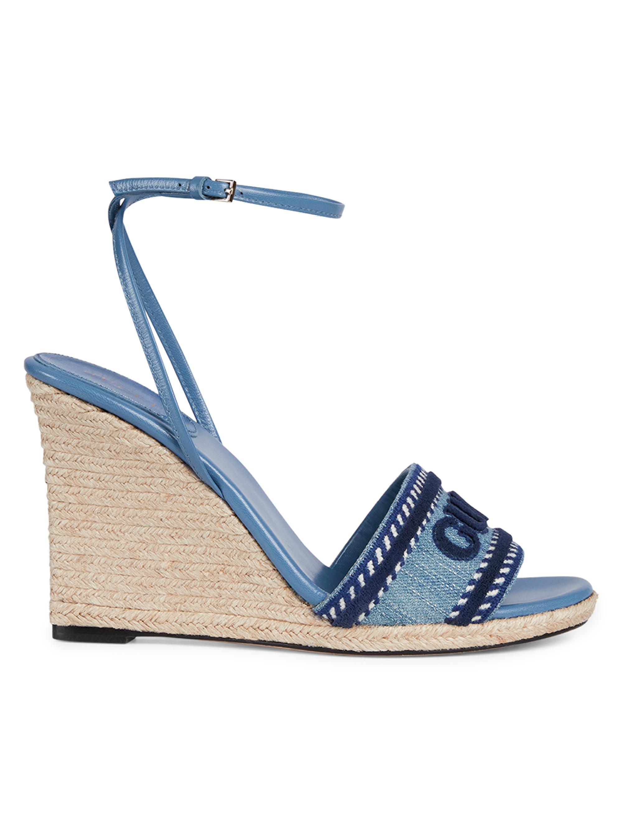 Gucci Women's Ines Logo 95MM Denim Wedge Espadrilles - Blue