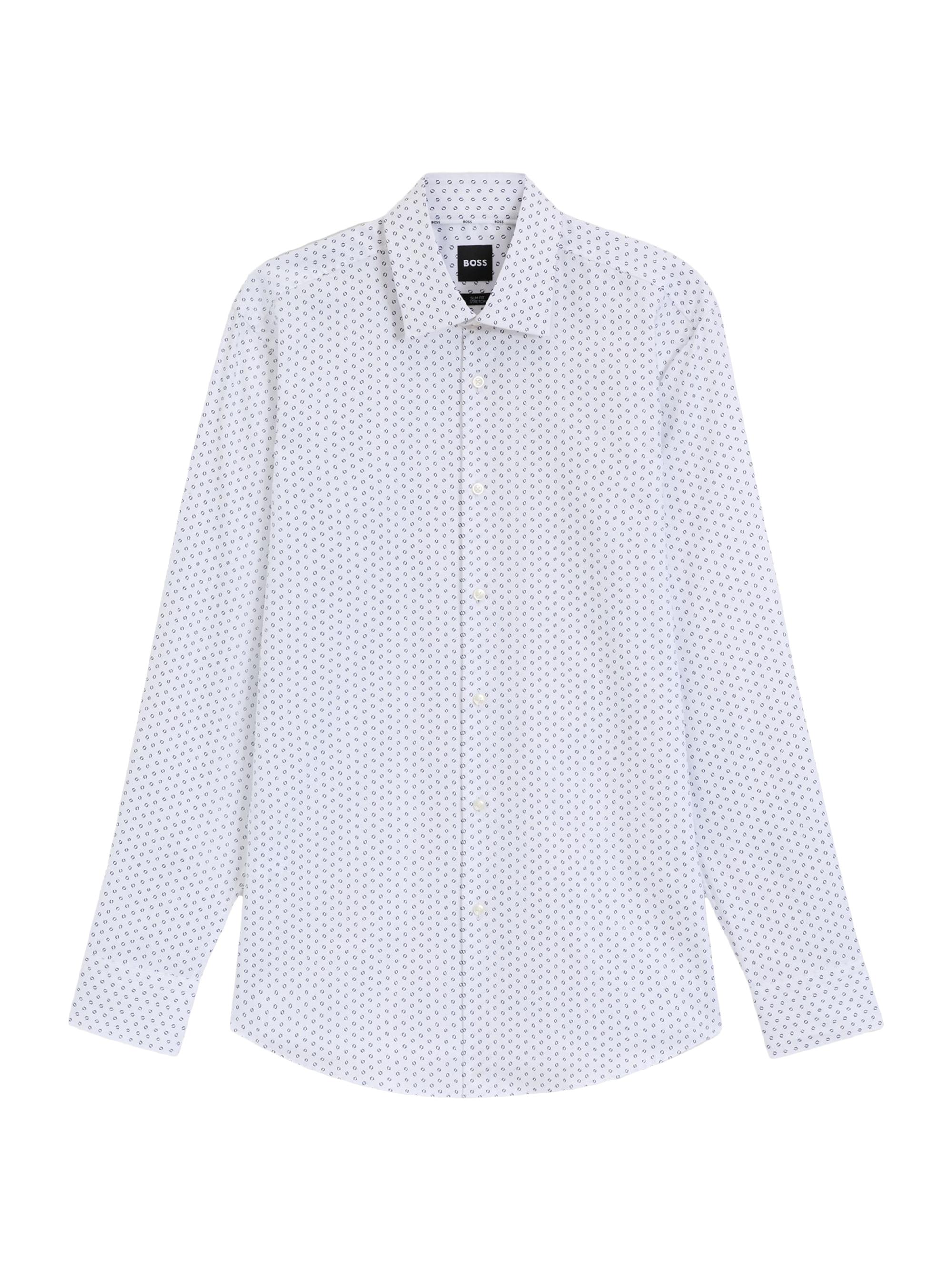 BOSS Men's Printed Slim-Fit Shirt in Oxford Stretch Cotton - White