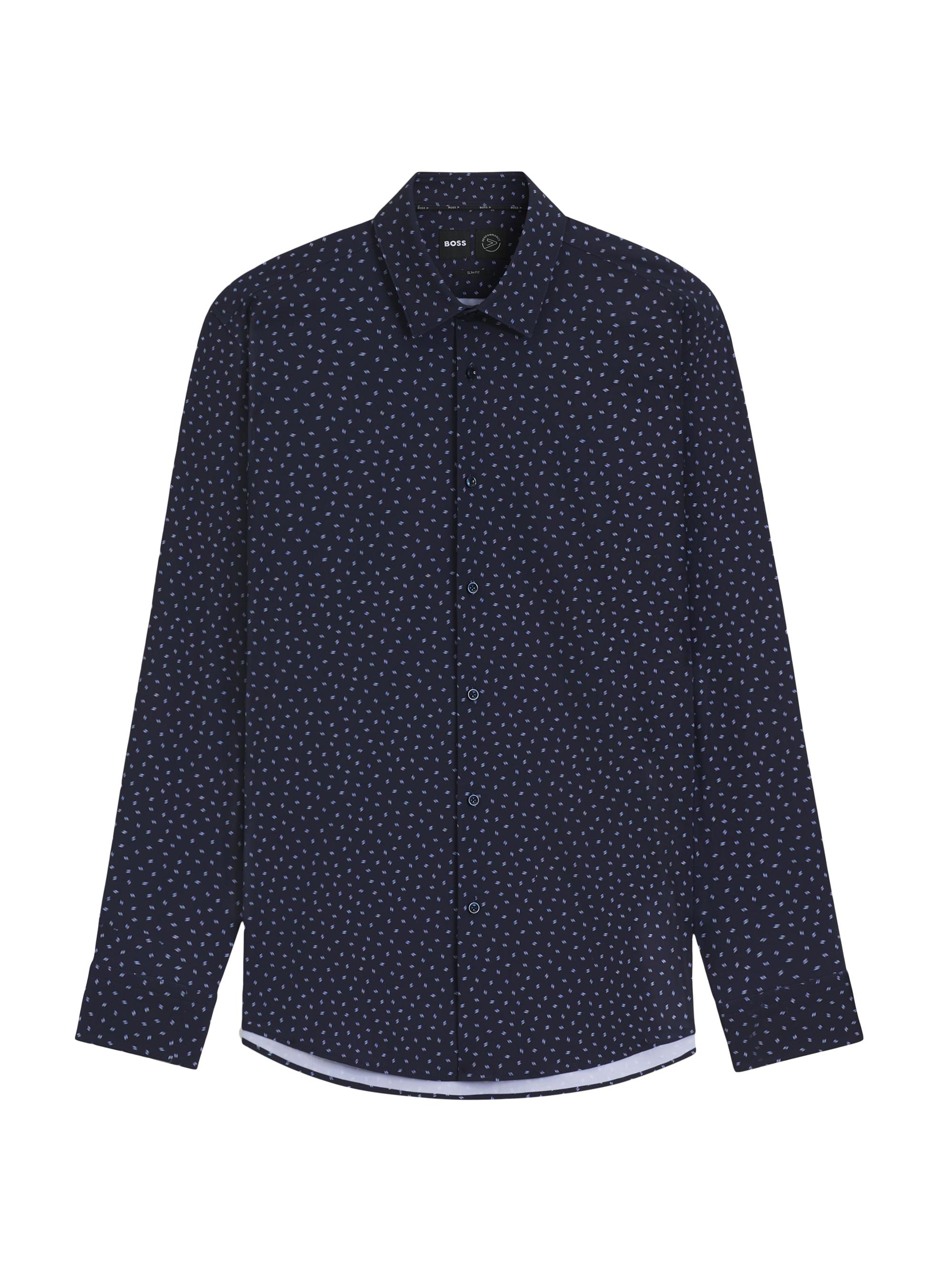 BOSS Men's Slim-Fit Shirt in Printed Performance-Stretch Jersey - Blue