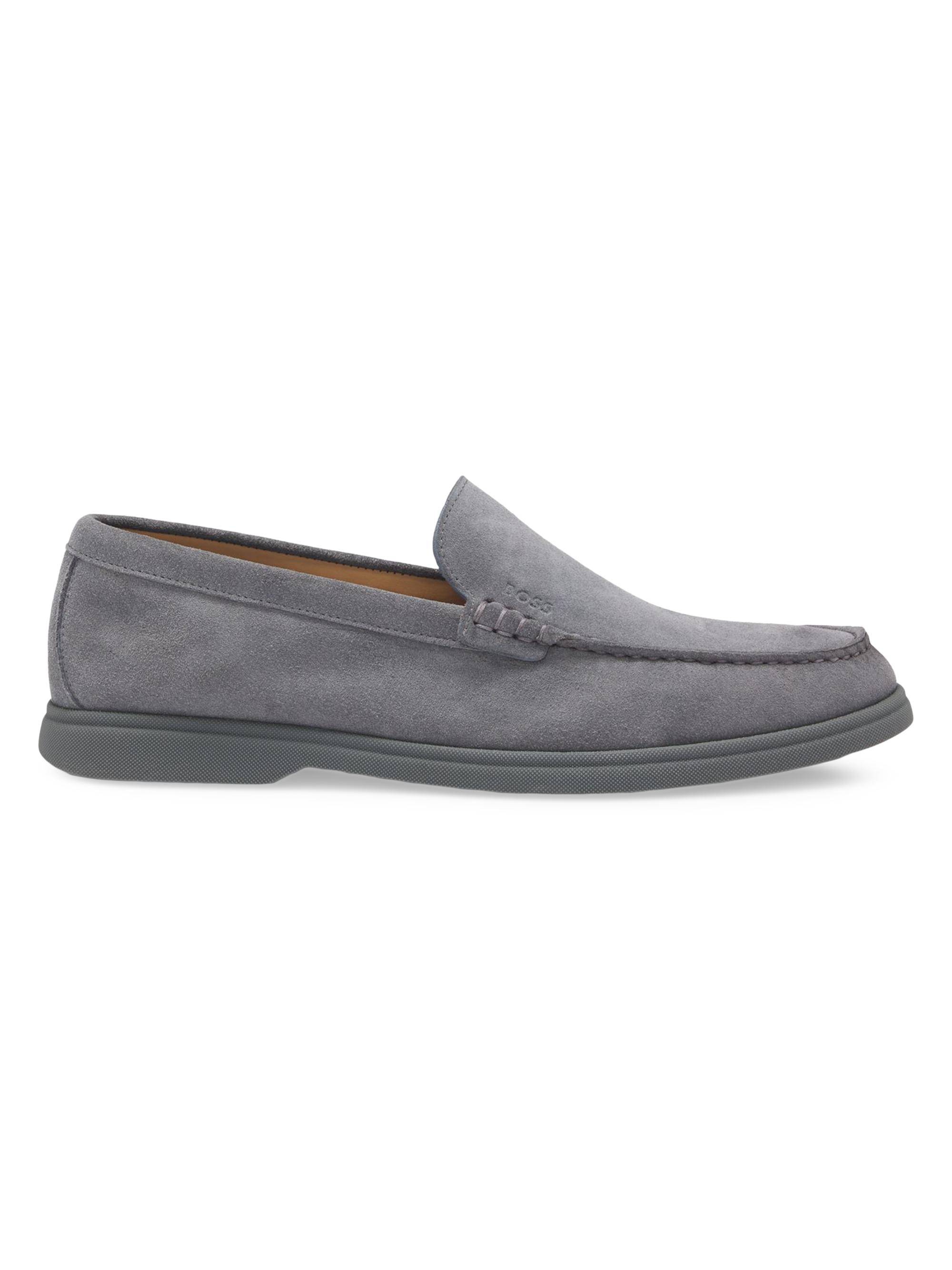 BOSS Men's Debossed-Logo Loafers in Suede - Grey