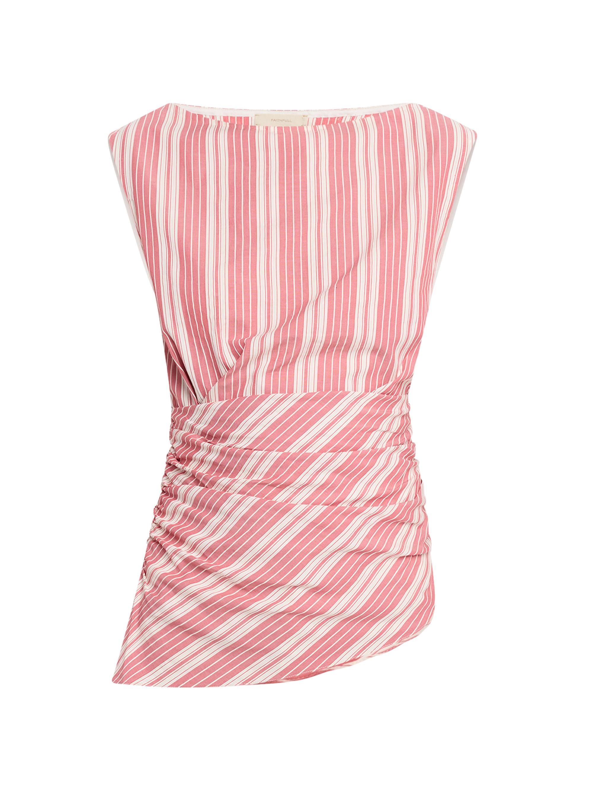 Faithfull the Brand Women's Reign Asymmetric Striped Cotton Top - Red Pattern