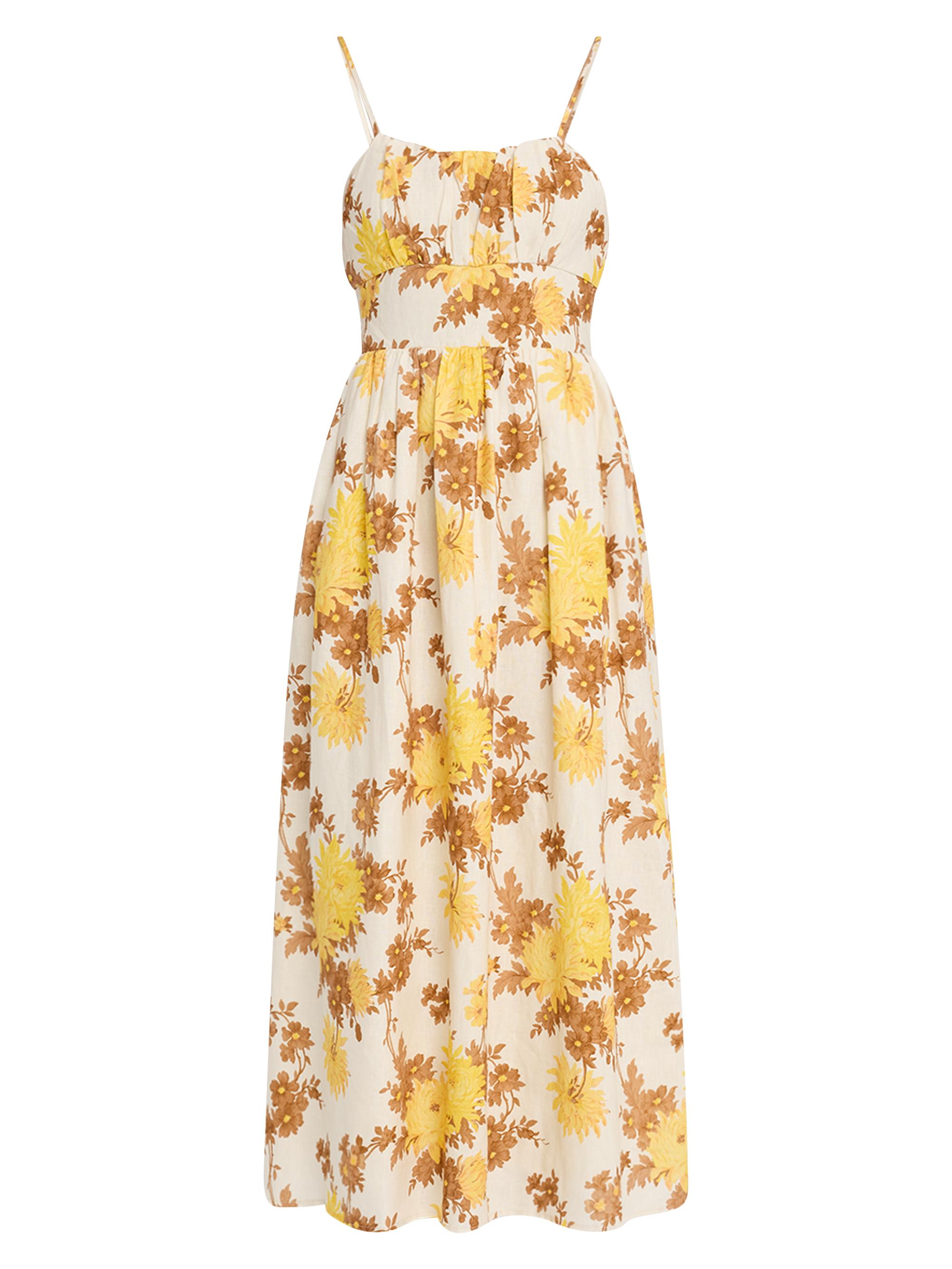 Faithfull the Brand Women's Lora Floral Linen Midi-Dress - Yellow Pattern
