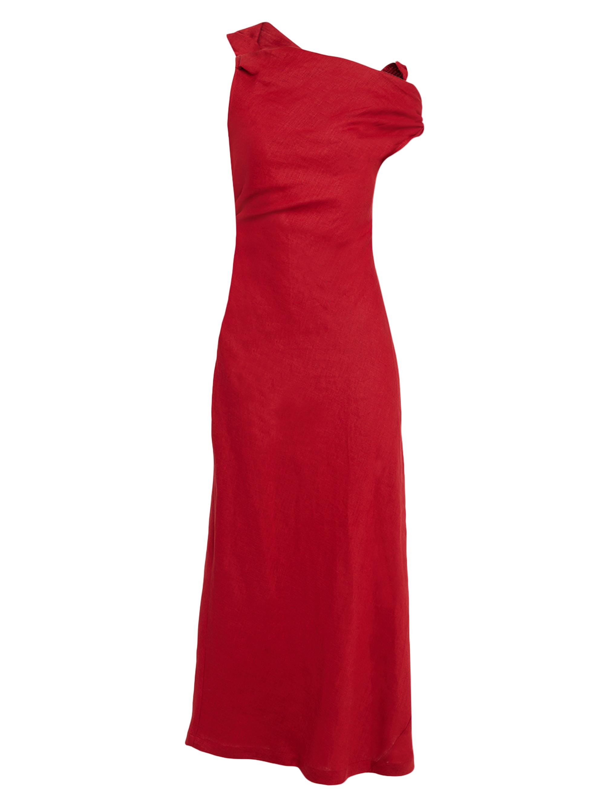 Faithfull the Brand Women's Suis Asymmetric Linen Midi-Dress - Red