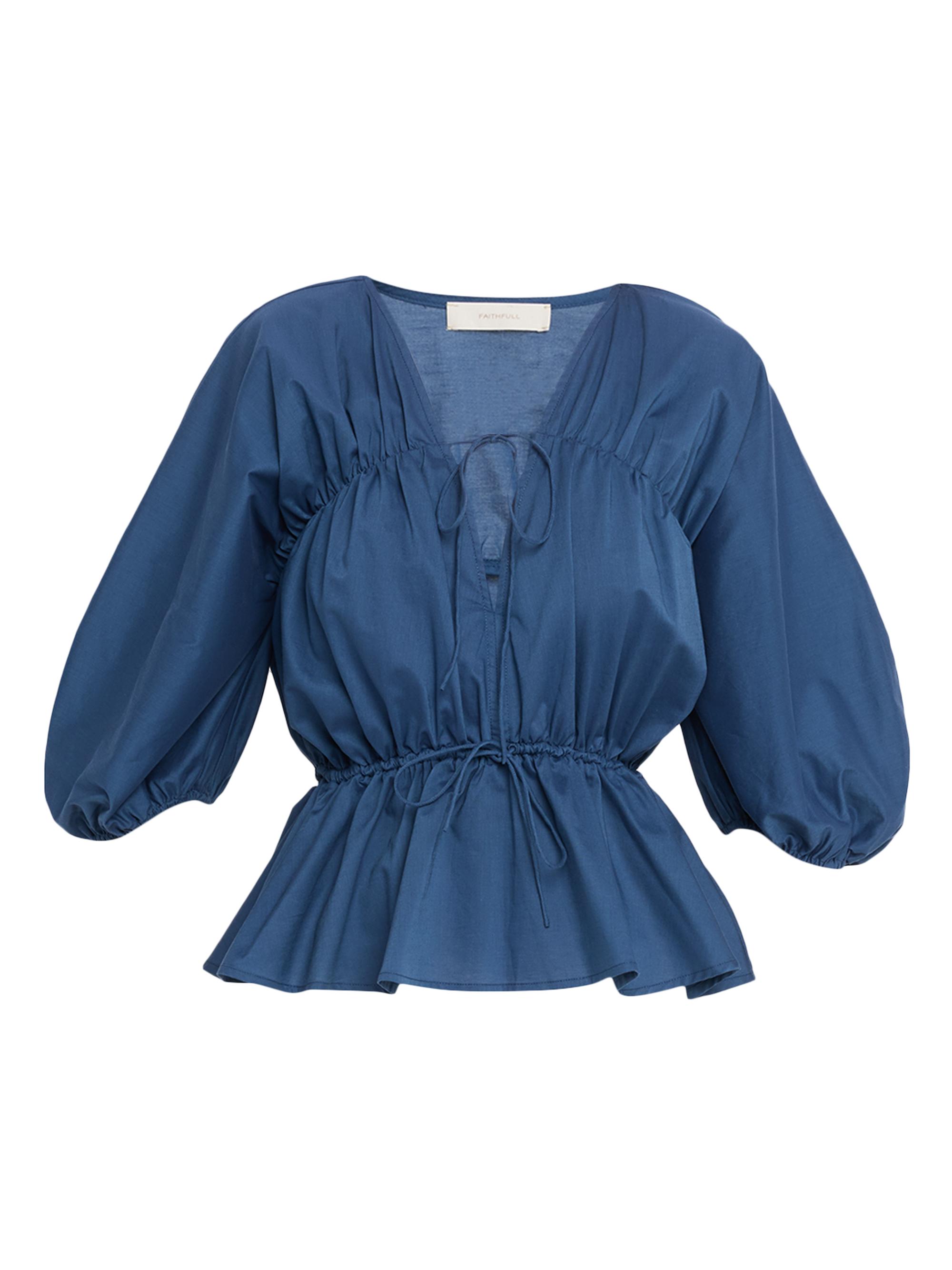 Faithfull the Brand Women's Sigrid Cotton Peplum Top - Blue