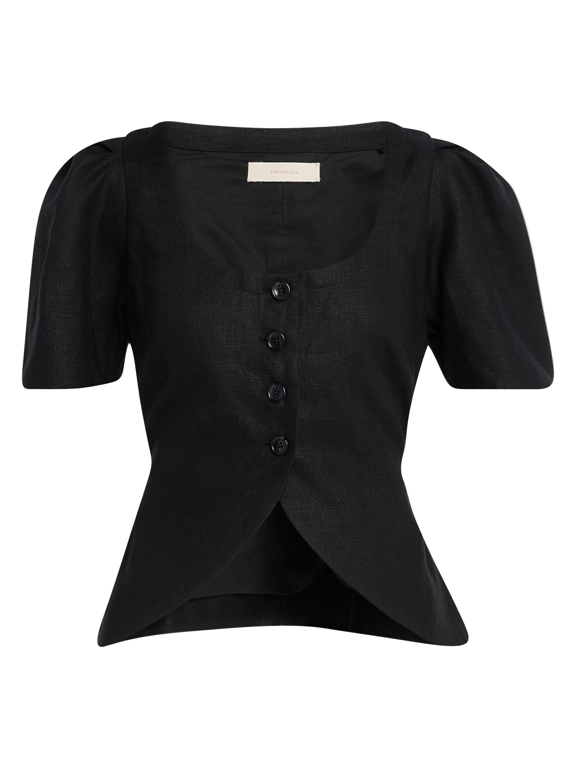 Faithfull the Brand Women's Audrey Linen Button-Front Top - Black
