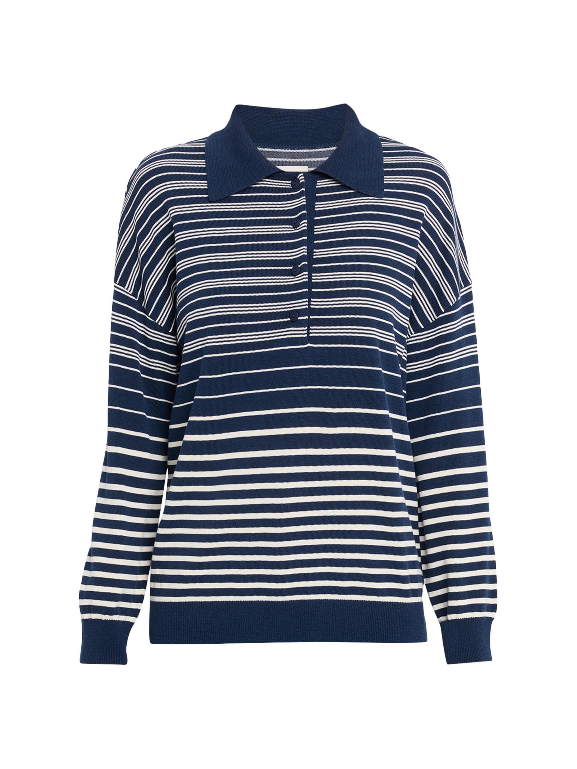 Faithfull the Brand Women's Harlow Striped Oversized Polo - Blue