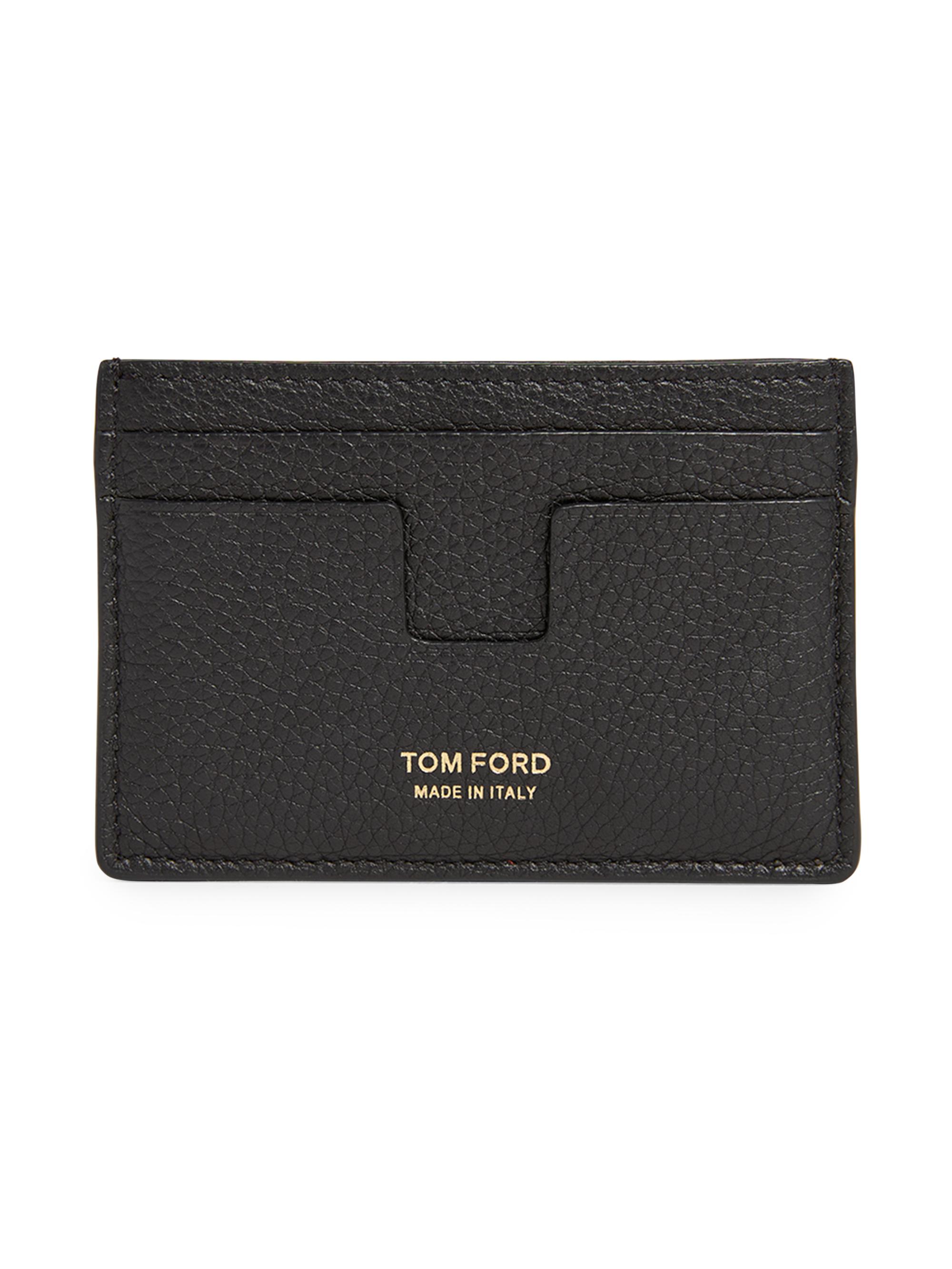 TOM FORD Men's T-Line Leather Card Holder - Black Silver