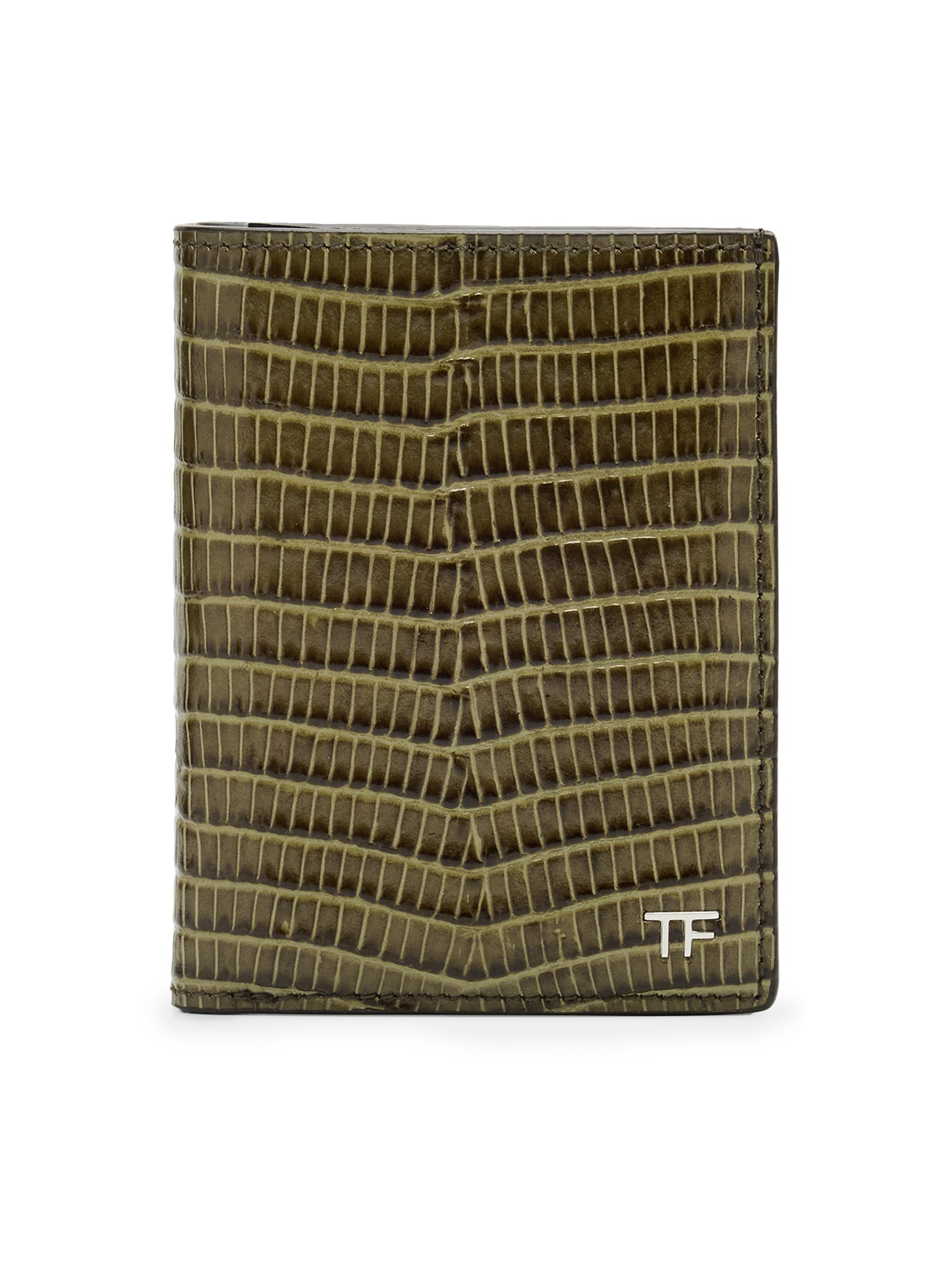 TOM FORD Men's T Line Embossed Leather Bifold Card Holder - Grey