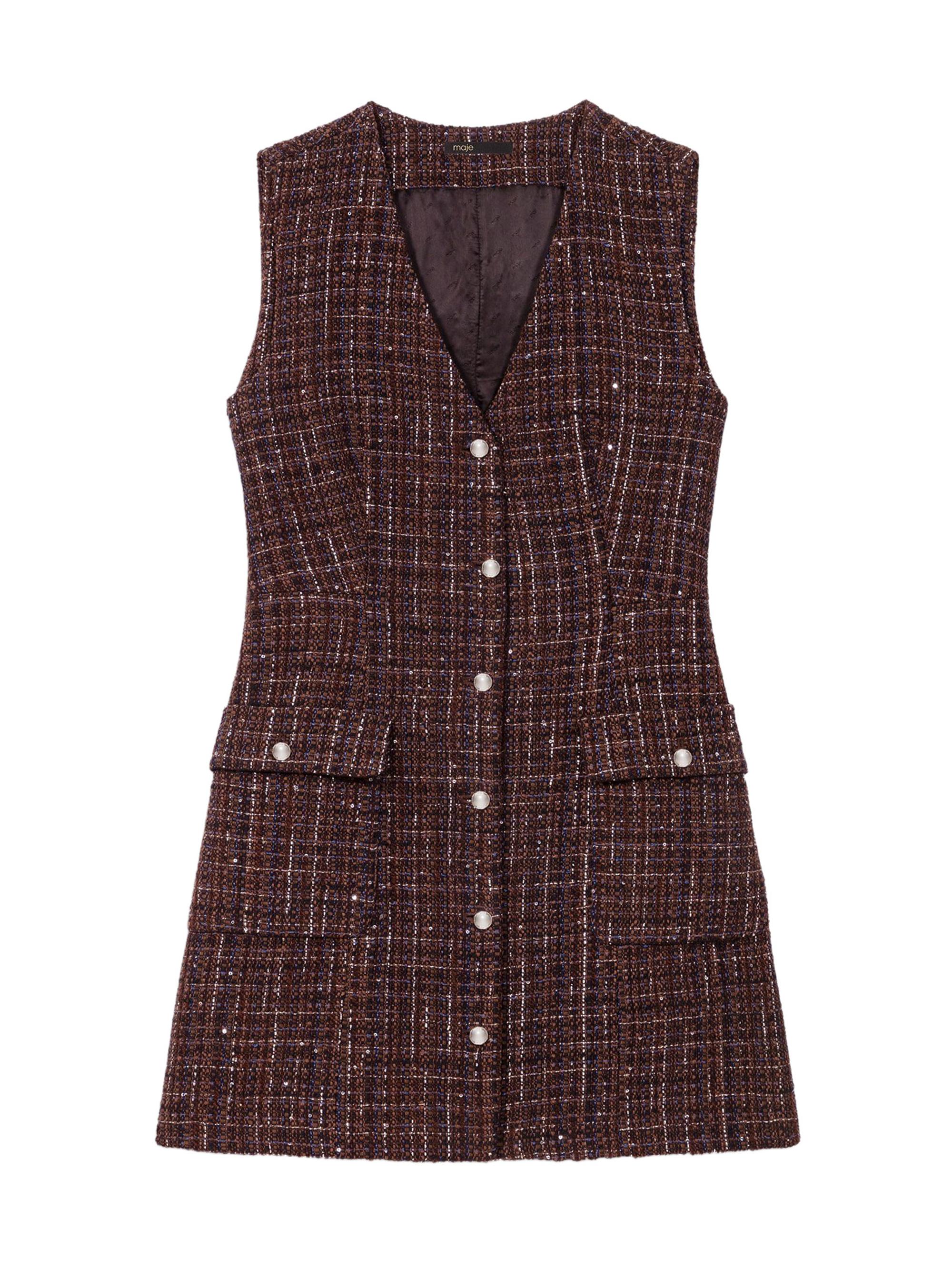 Maje Women's Short Tweed Dress - Brown