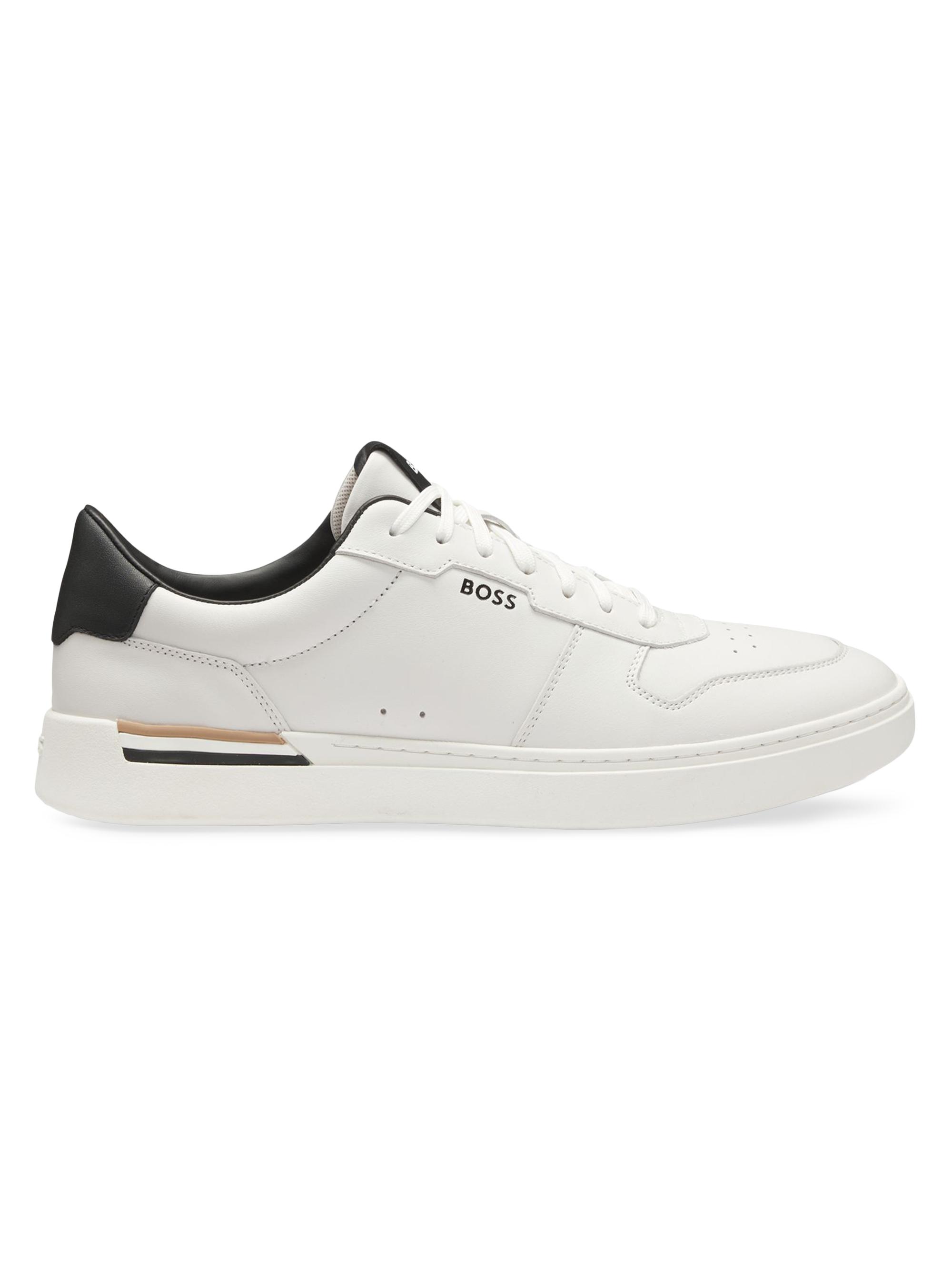 BOSS Men's Logo-Detail Trainer Sneakers in Leather - White