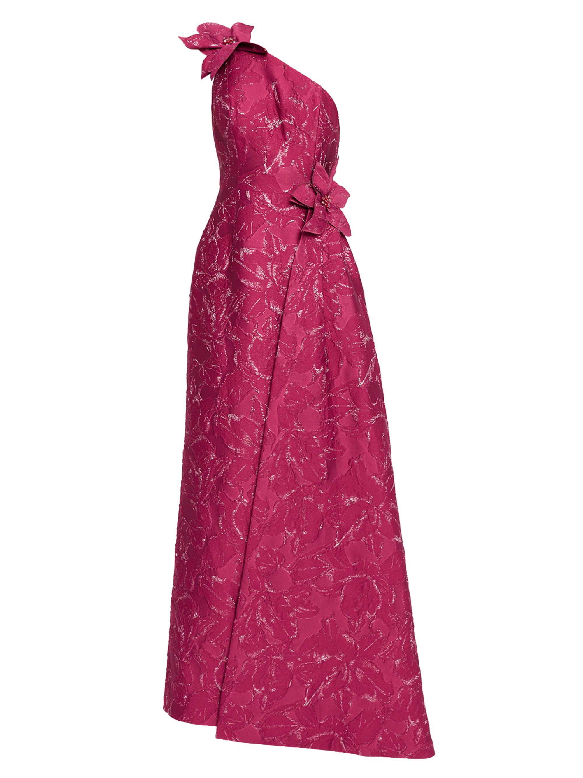 Teri Jon by Rickie Freeman Women's Floral Jacquard One-Shoulder Gown - Dark Pink
