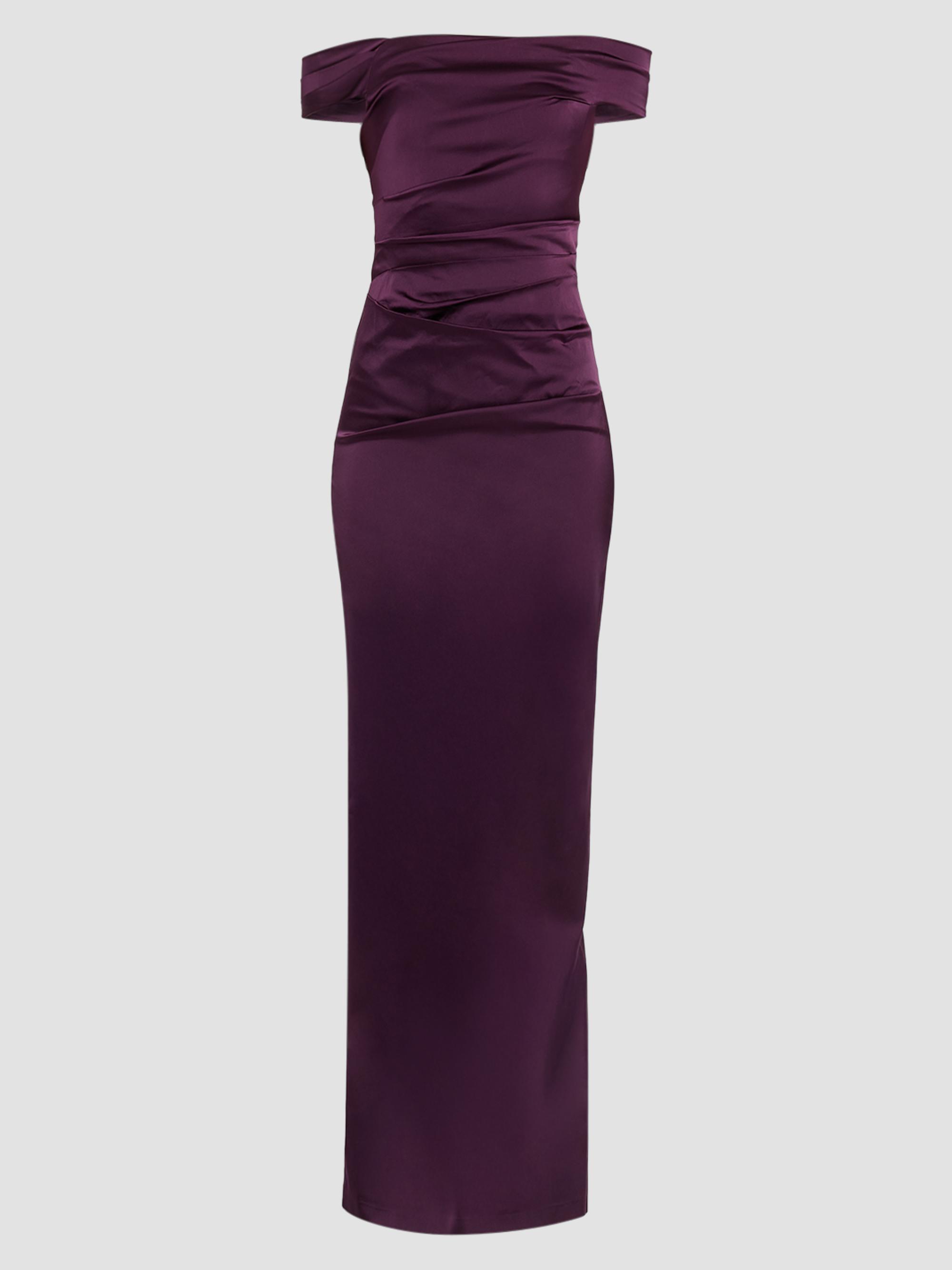Teri Jon by Rickie Freeman Women's Ruched Satin Off-the-Shoulder Gown - Plum | Thumbnail 6