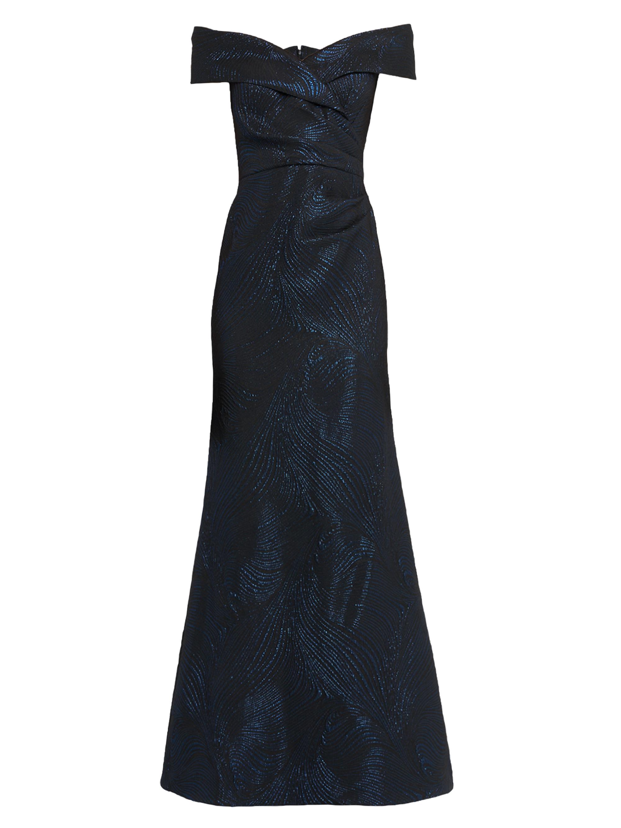 Teri Jon by Rickie Freeman Women's Off-the-Shoulder Metallic Jacquard Gown - Blue Black