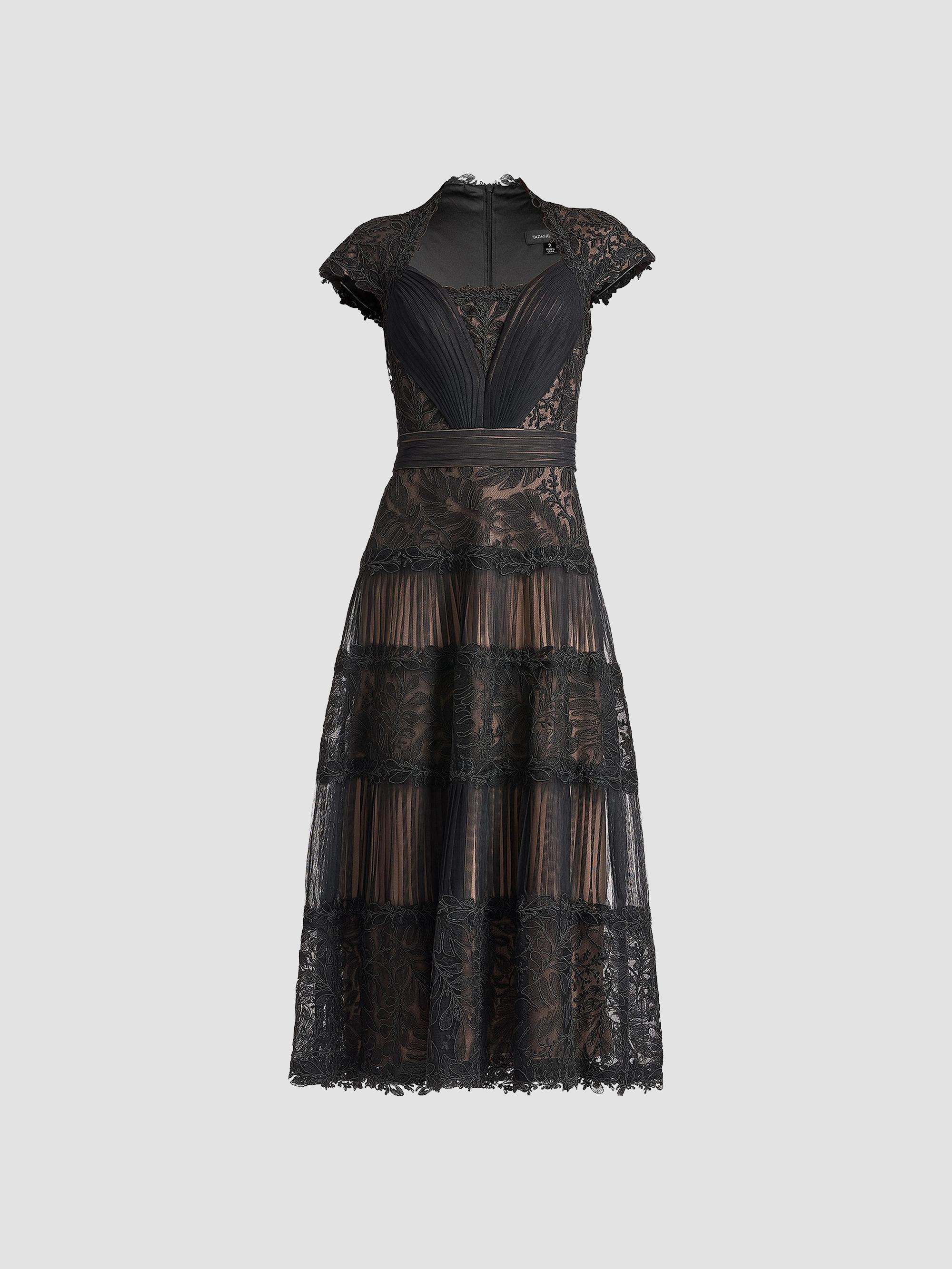 Tadashi Shoji Women's Boette Embroidered Cap-Sleeve Cocktail Dress - Black Beige