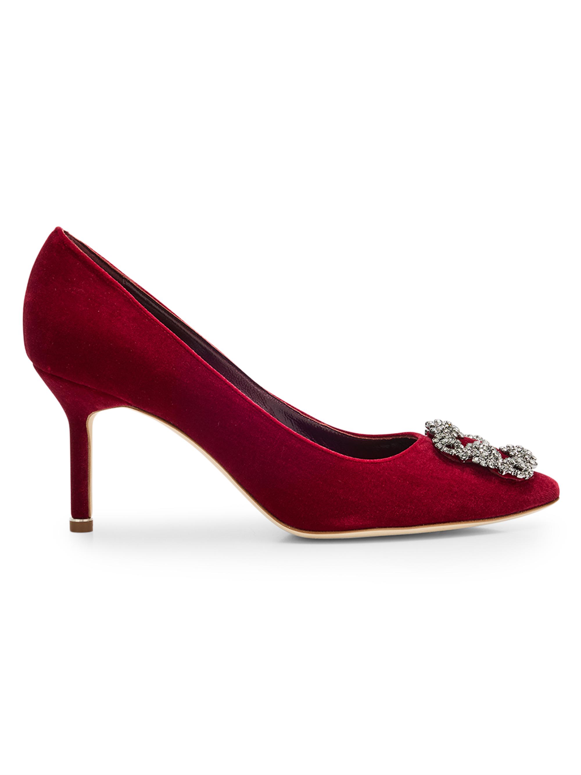 Manolo Blahnik Women's Hangisi 70MM Velvet Crystal Buckle Pumps - Dark Red