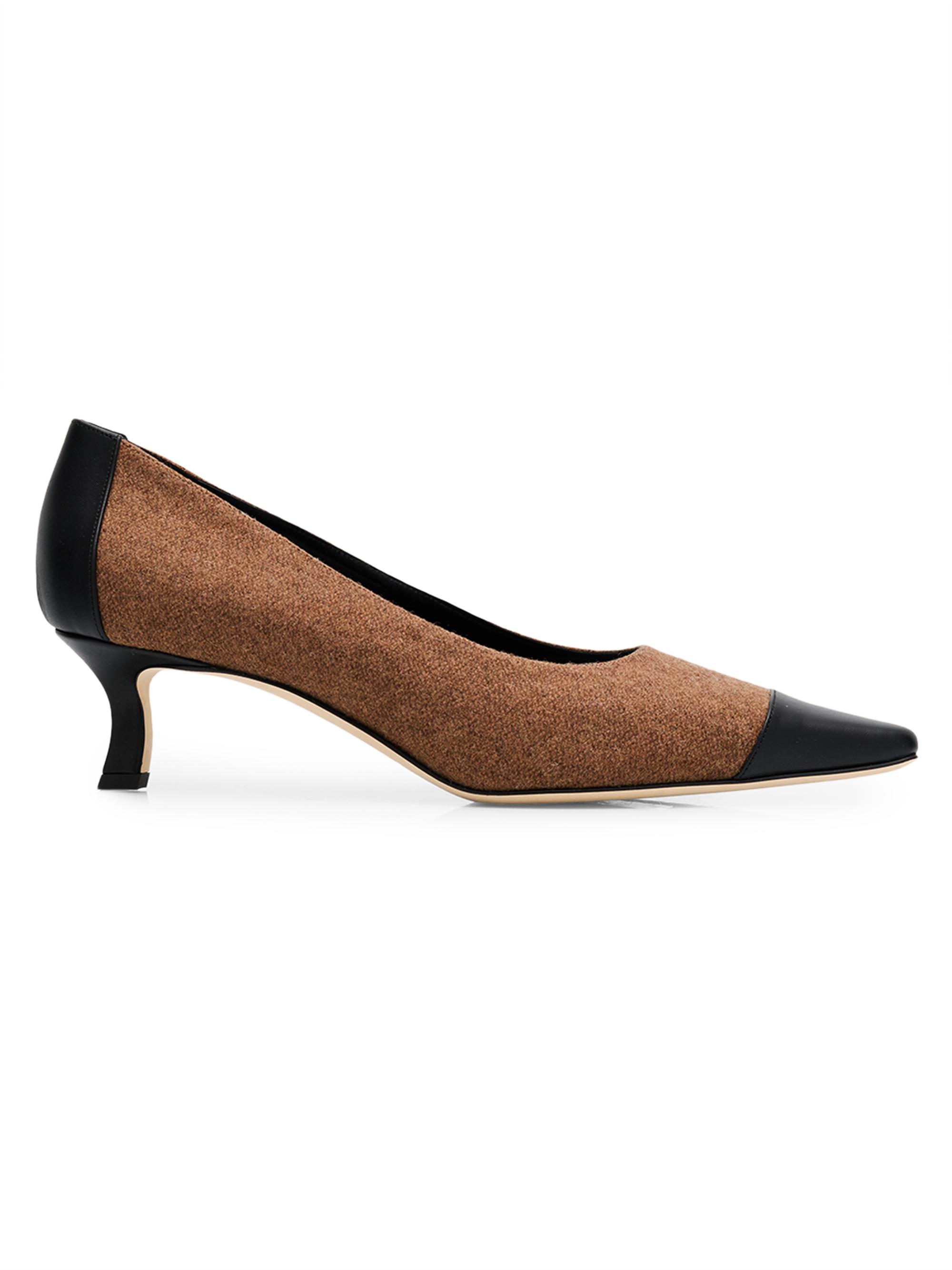 Manolo Blahnik Women's Mionel 50MM Wool Two-Tone Pumps - Black Brown