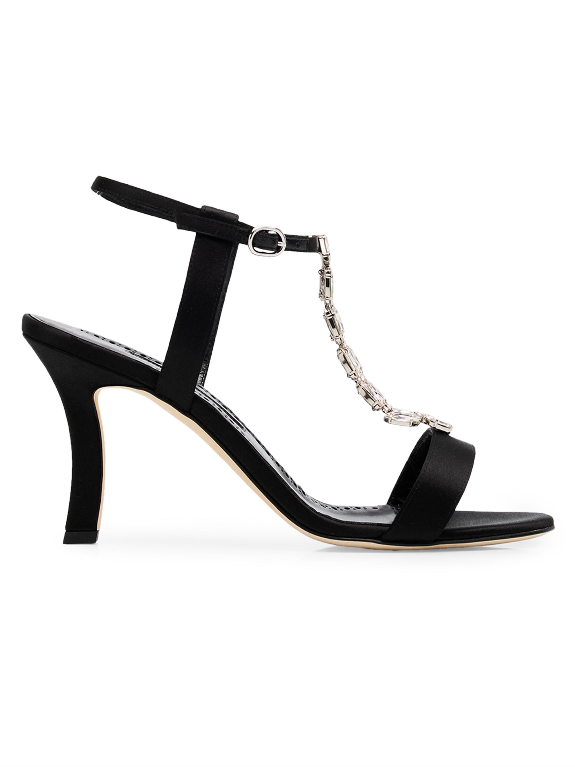 Manolo Blahnik Women's Molasan 90MM Embellished T-Strap Satin Sandals - Black