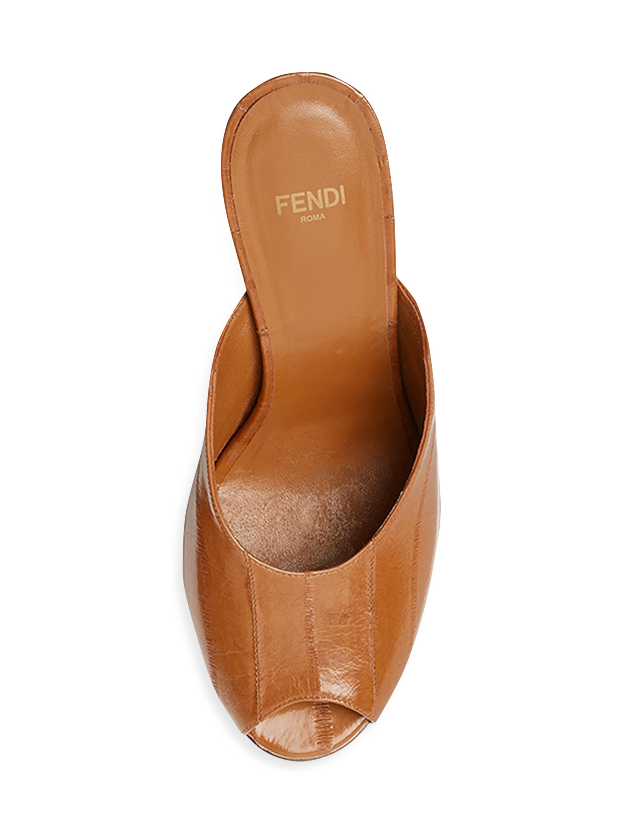 Fendi Eel Leather 95MM Peep-Toe Mules | Saks Fifth Avenue