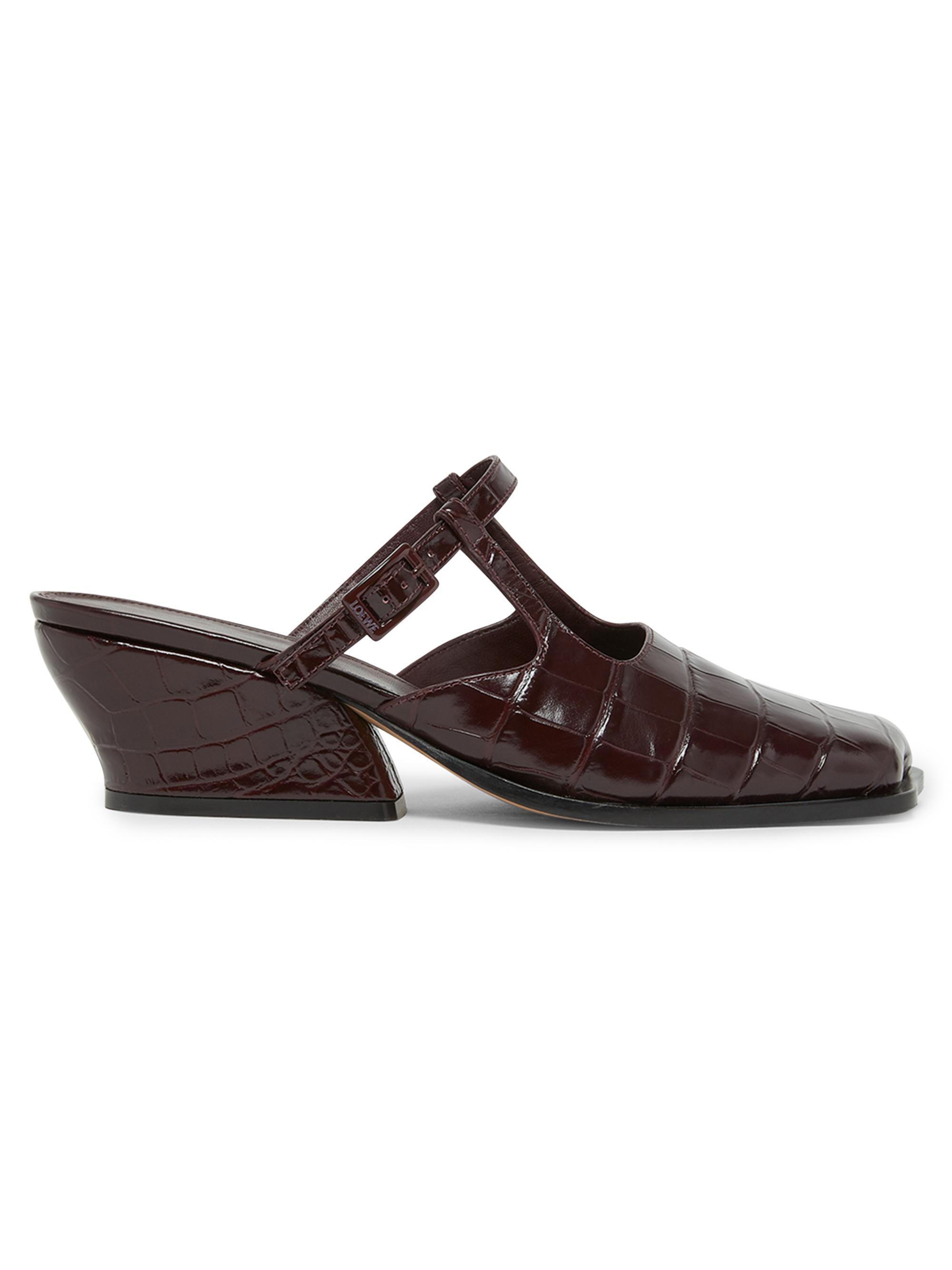 LOEWE Women's Onda 45MM Croc-Embossed Leather Mules - Burgundy