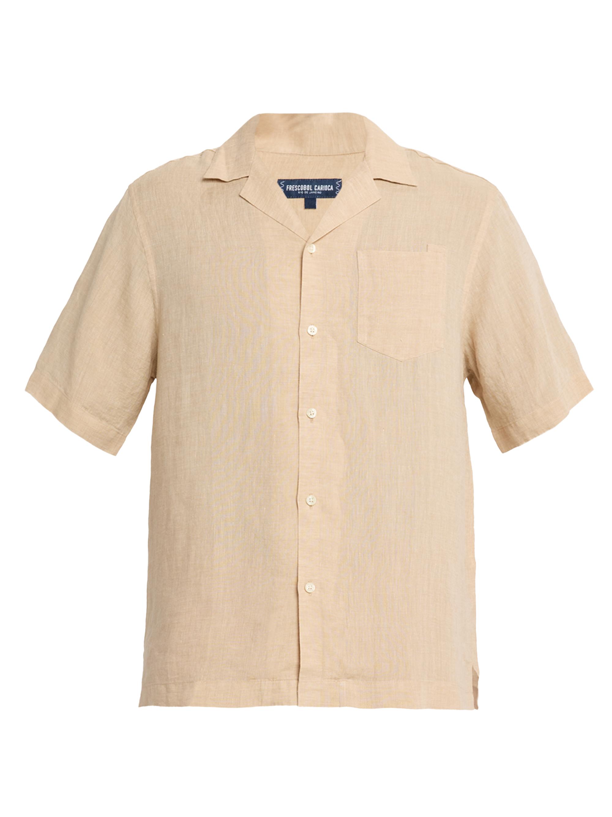 Frescobol Carioca Men's Angelo Linen Camp Shirt - Sand