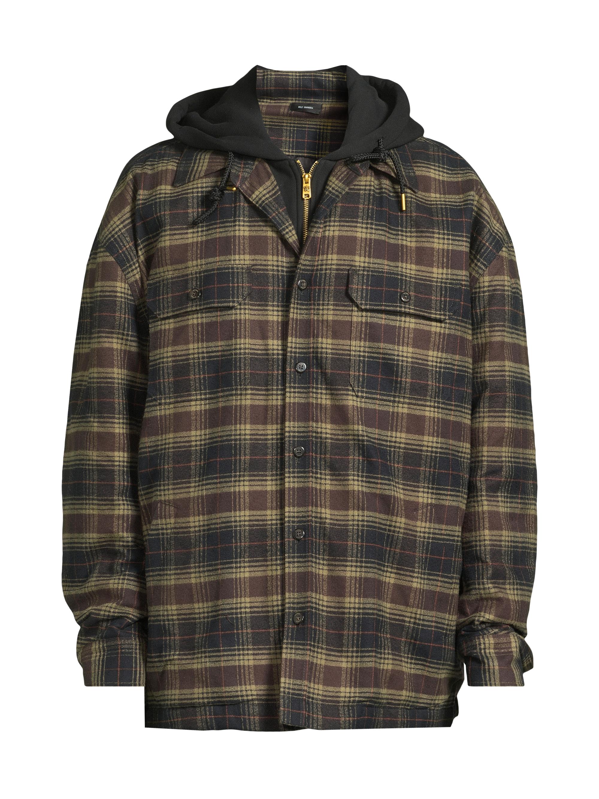 Willy Chavarria Men's Ganadero Plaid Hooded Overshirt - Olive