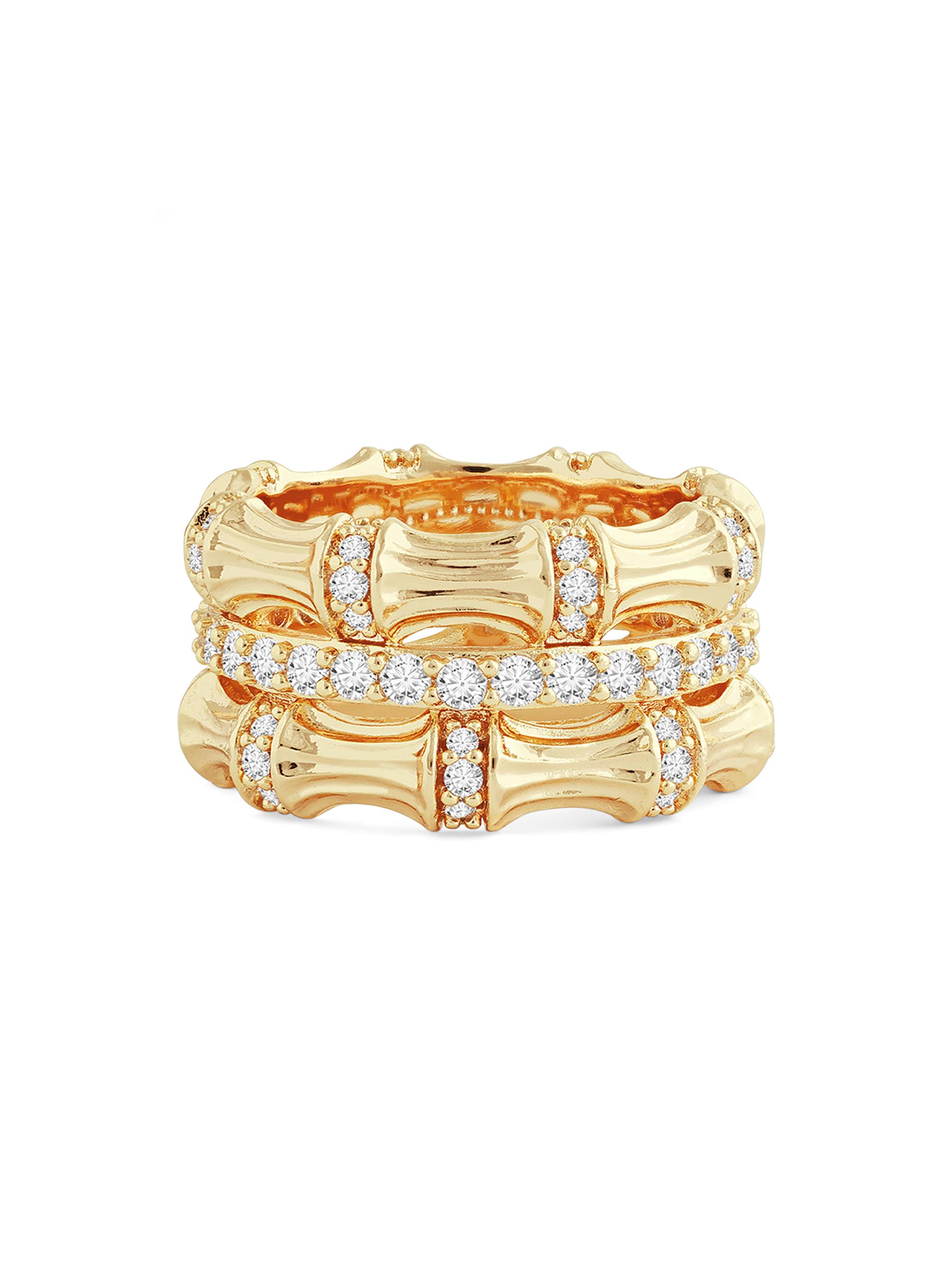 Anabel Aram Women's Bamboo 1K-Gold-Plated & Cubic Zirconia Stacking Ring - Gold