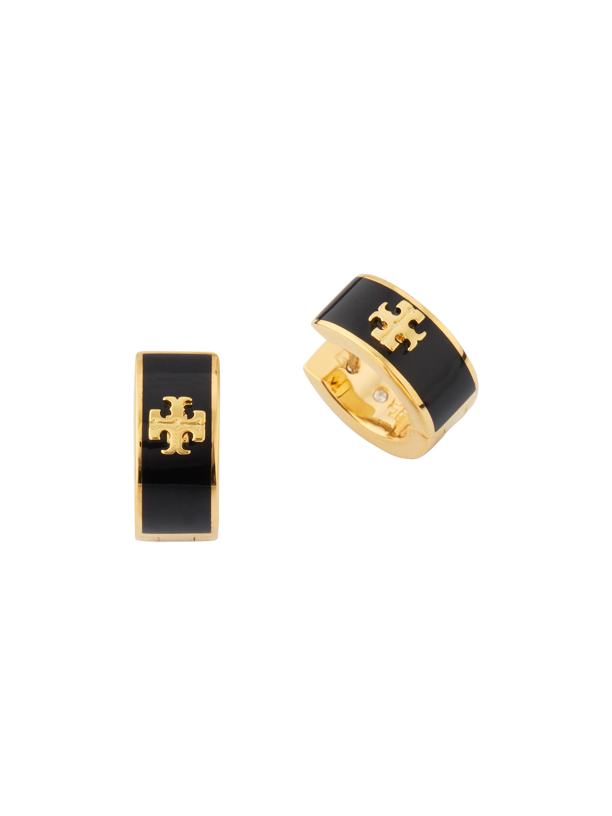 Tory Burch Women's Icon Goldtone, Cubic Zirconia & Enamel Huggie Earrings - Black
