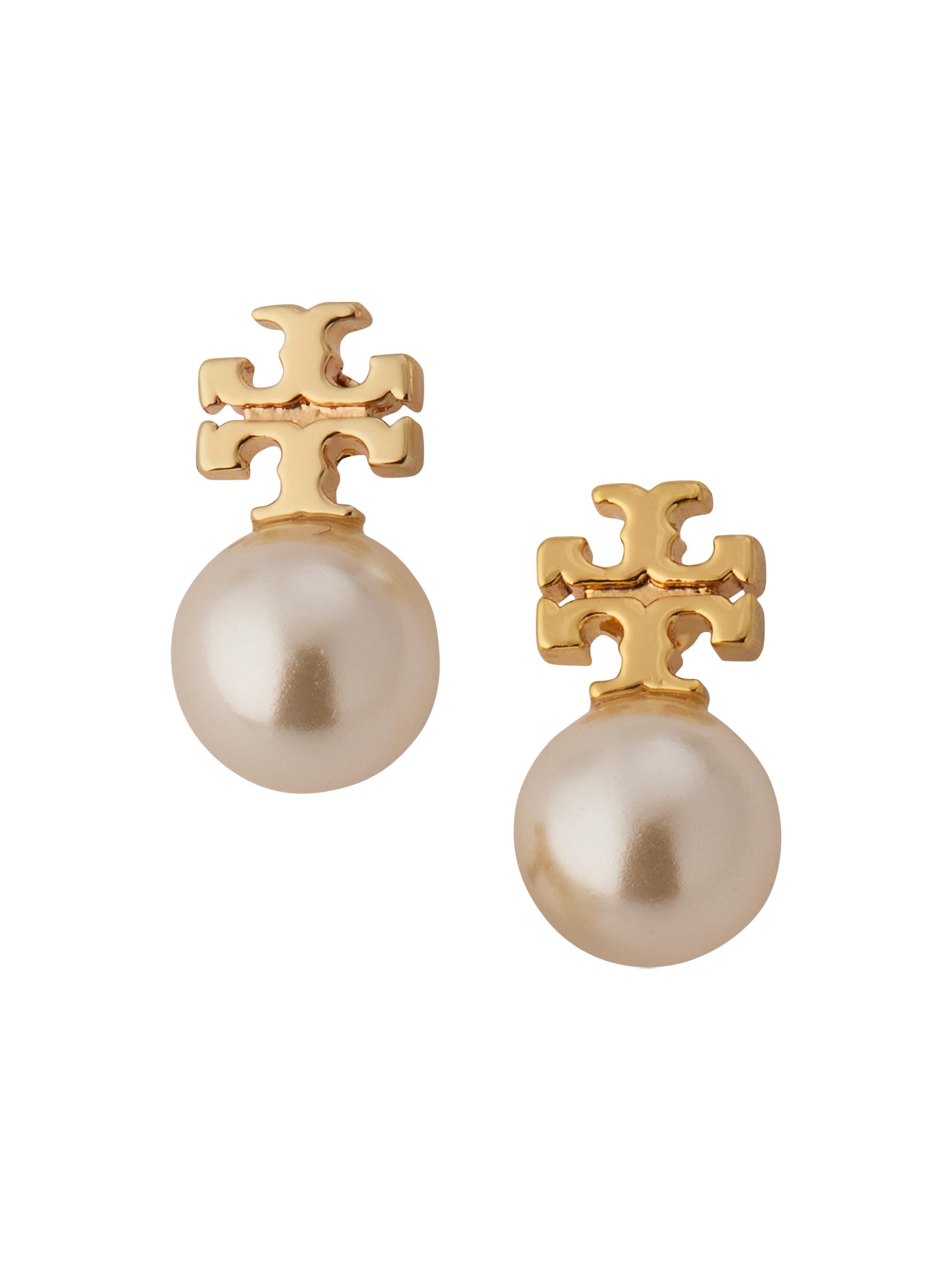 Tory Burch Women's Logo Goldtone & Imitation Pearl Stud Earrings - Gold