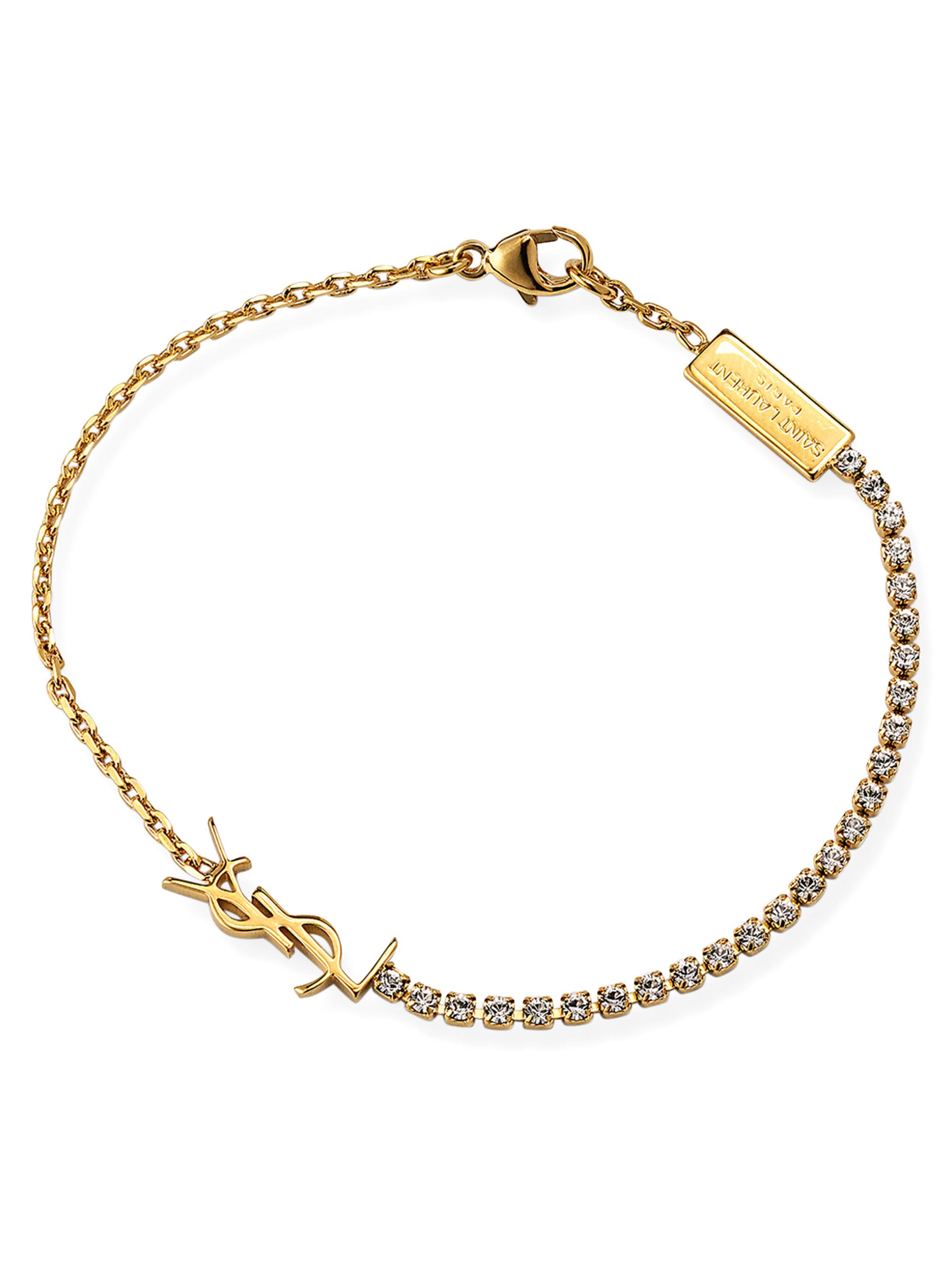 Saint Laurent Goldtone & Crystal Logo Bracelet | Saks Fifth Avenue