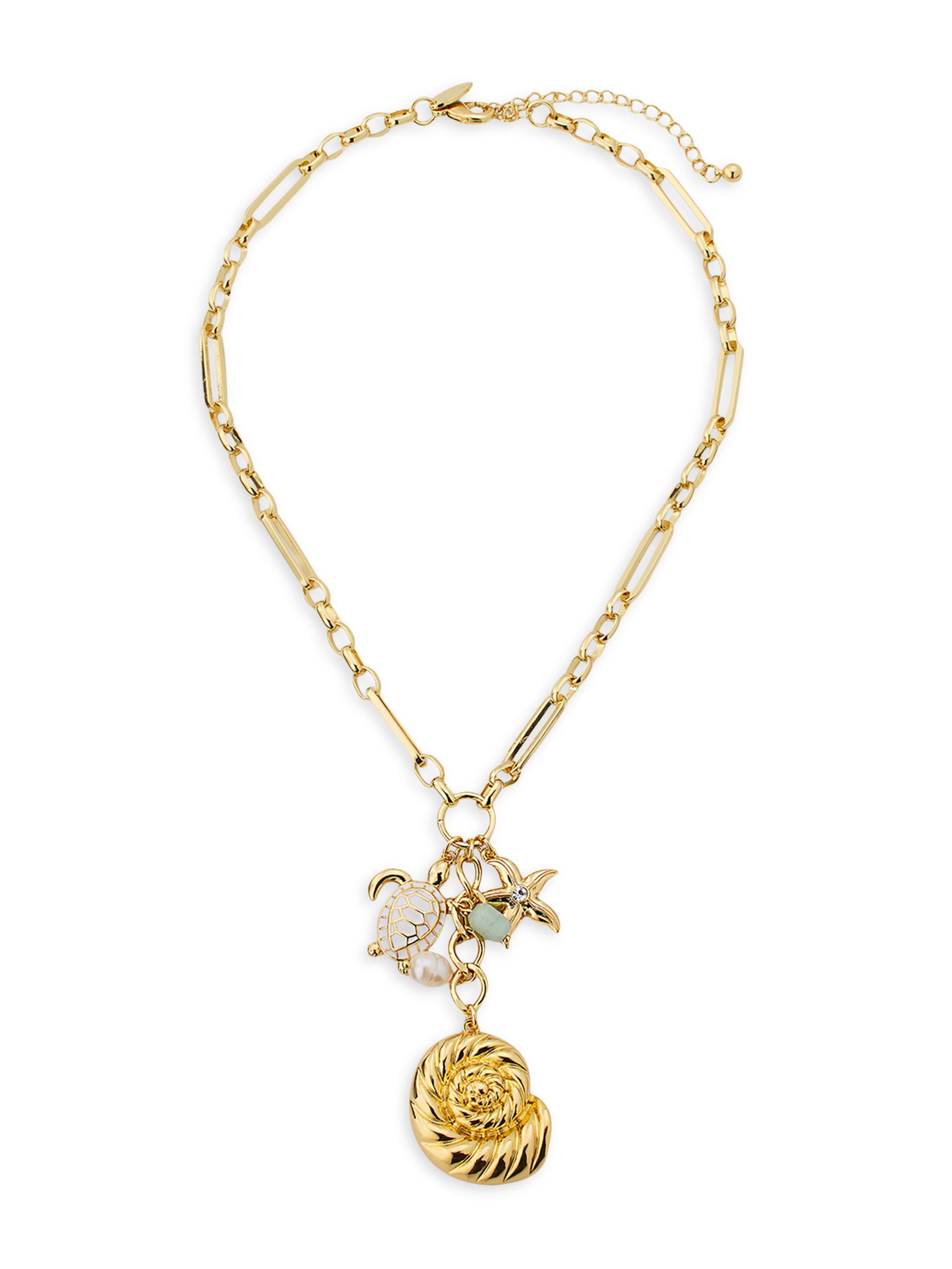 Kenneth Jay Lane Women's Sea Life Goldtone, Imitation Pearl & Glass Charm Necklace - Gold