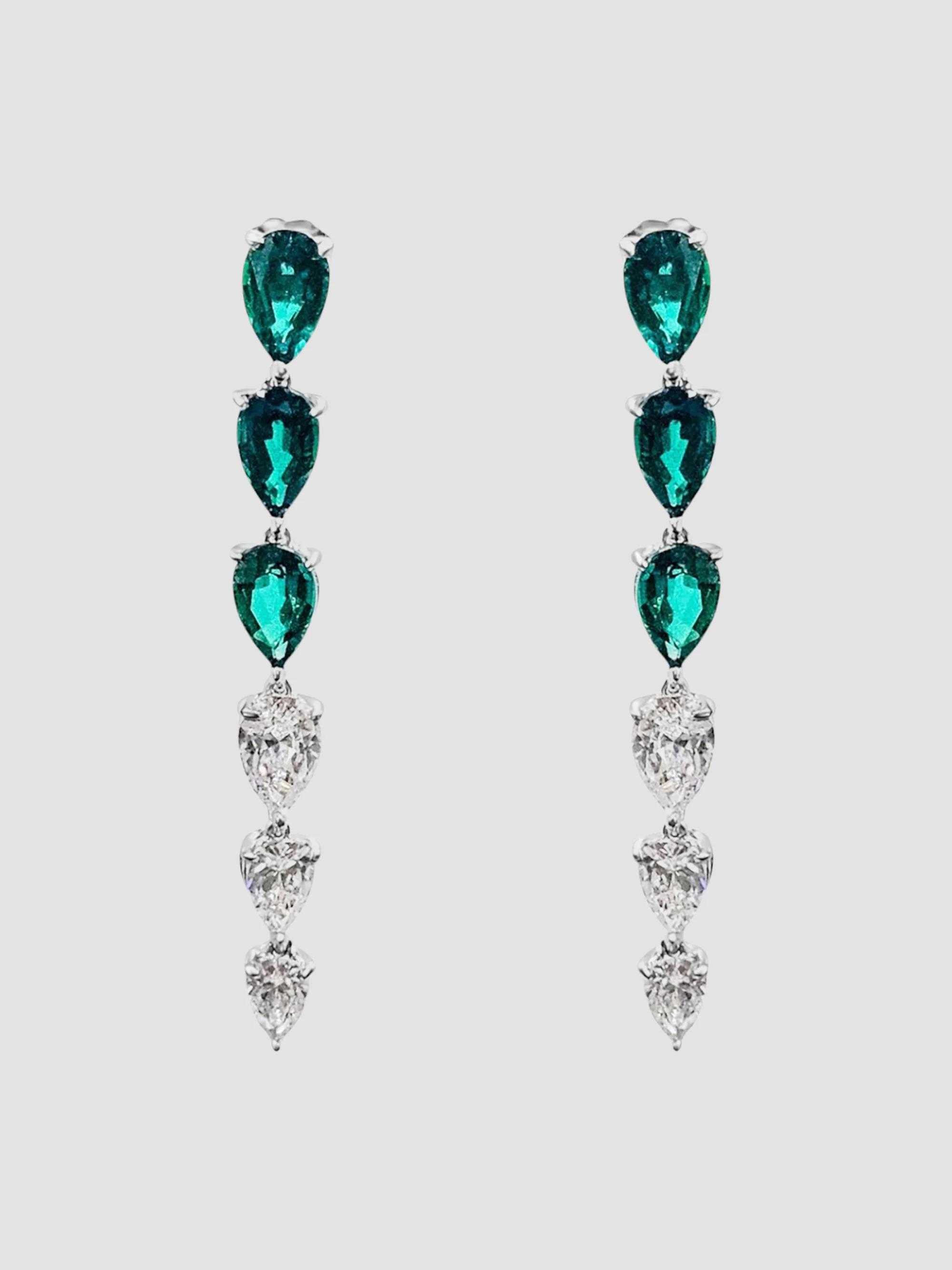 Women's Sterling Silver, 2.00 TCW Lab-Grown Emerald & 1.50 TCW Cubic Zirconia Drop Earrings - Emerald