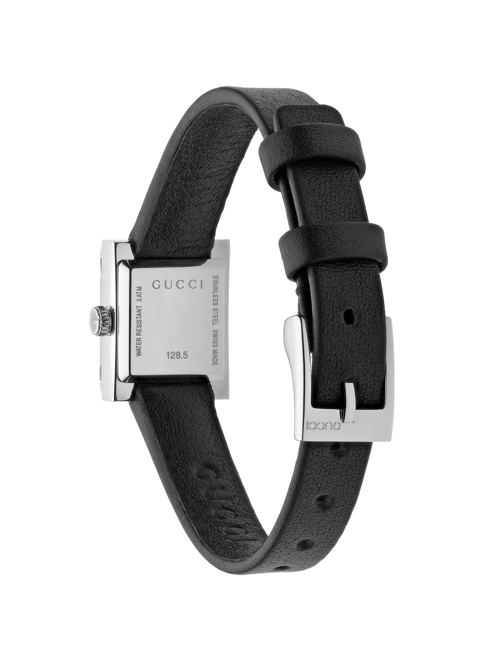 Gucci G-Frame Stainless Steel, 0.008 TCW Diamond & Leather Strap