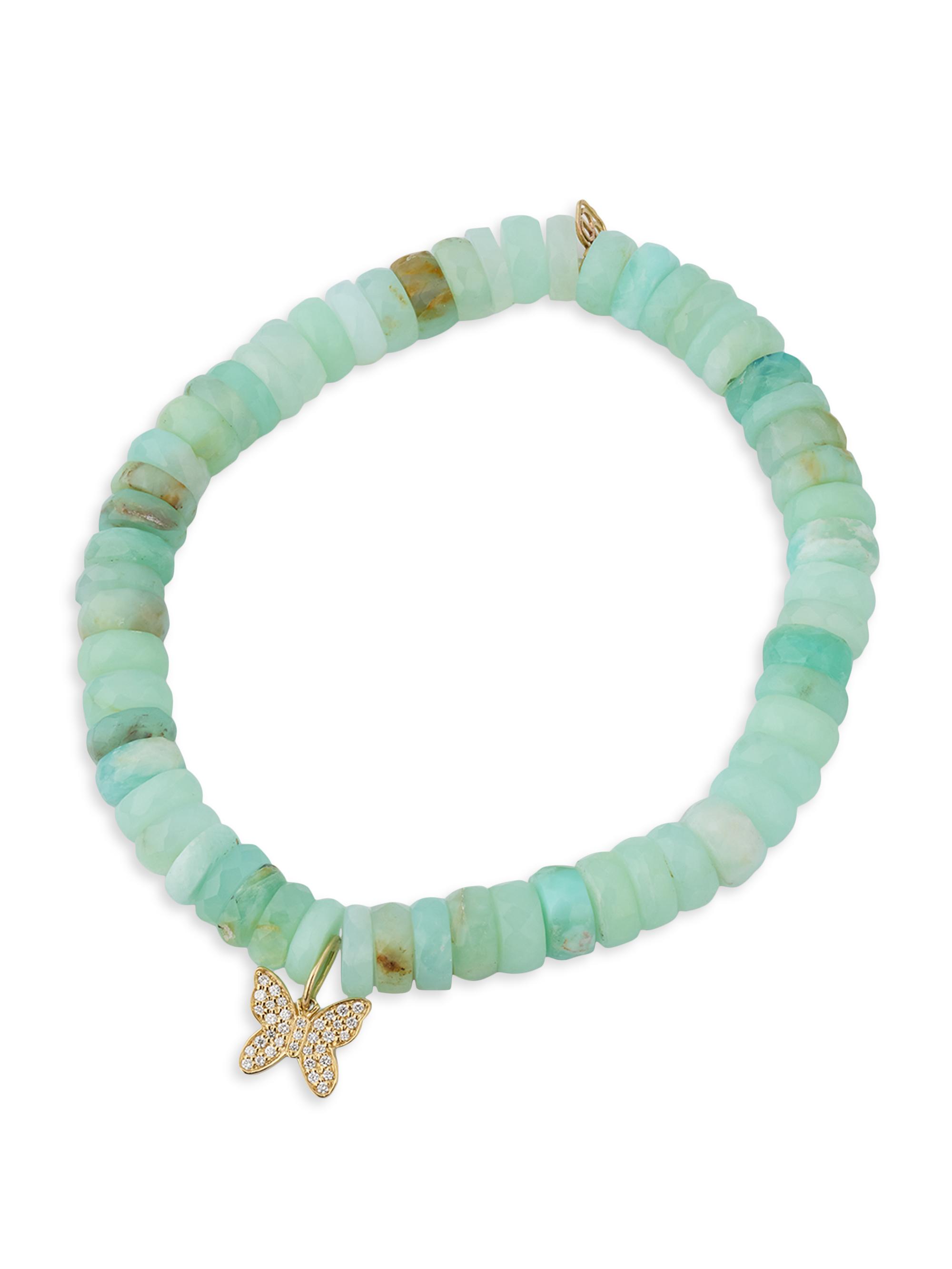 Sydney Evan Women's 14K Yellow Gold, Peruvian Opal & 0.08 TCW Diamond Bracelet - Green