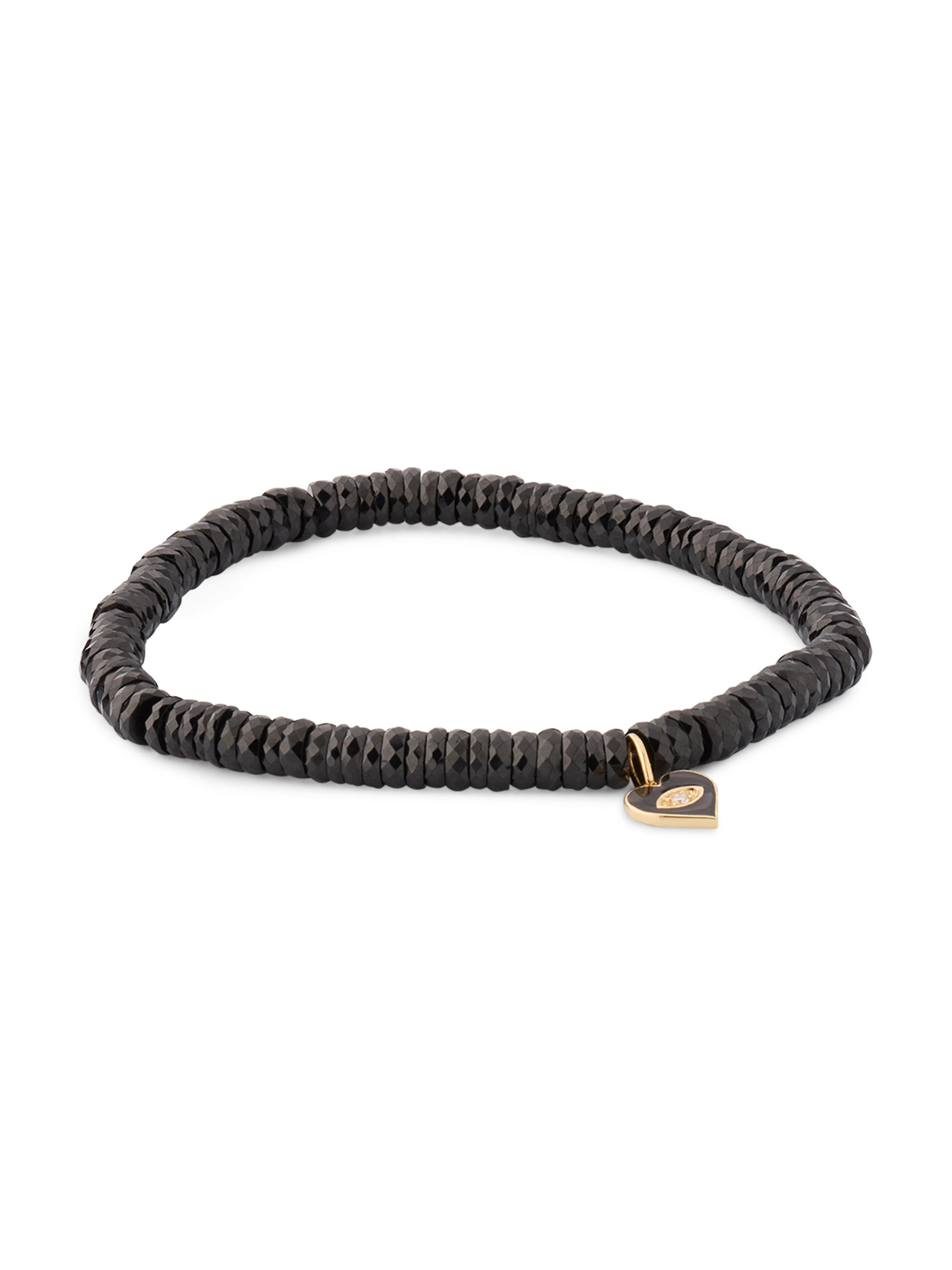 Sydney Evan Women's Chance 14K Yellow Gold, Enamel & 0.01 TCW Diamond Heart Bracelet - Black