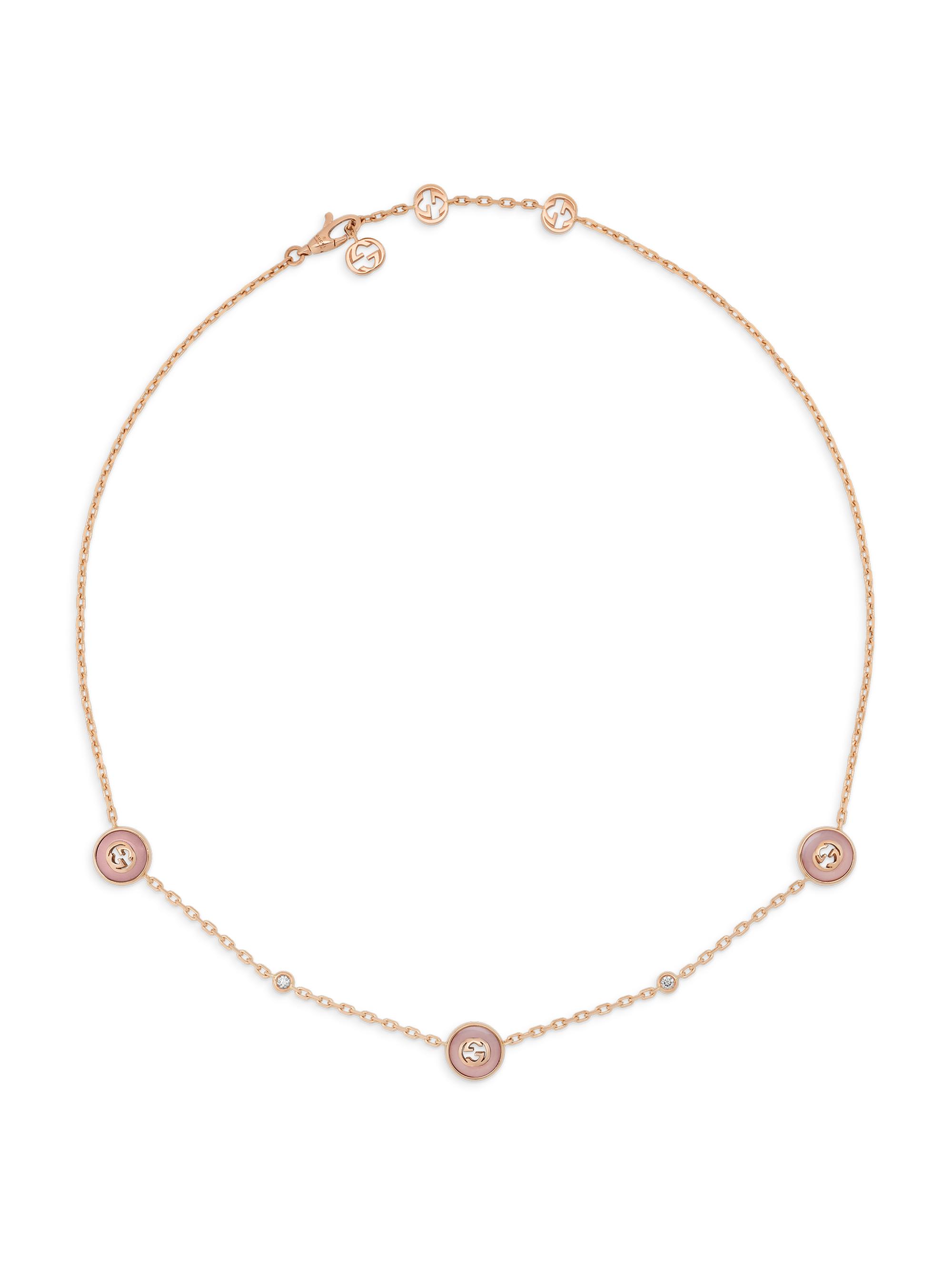 Gucci Women's 18K Rose Gold, Pink Opal & 0.05 TCW Diamond Logo Charm Necklace - Pink
