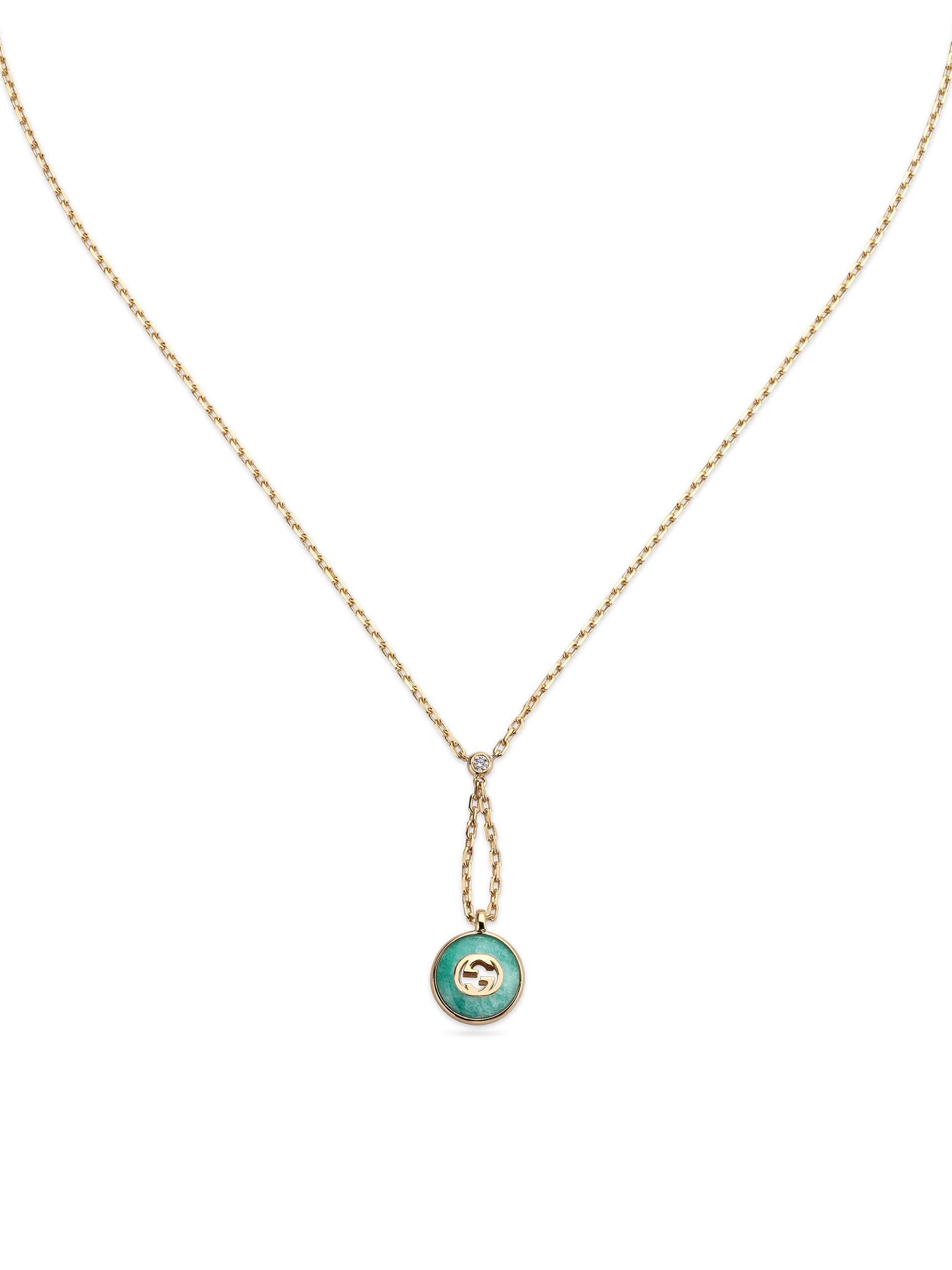 Gucci Women's 18K Yellow Gold, Amazonite & 0.05 TCW Diamond Pendant Necklace - Green
