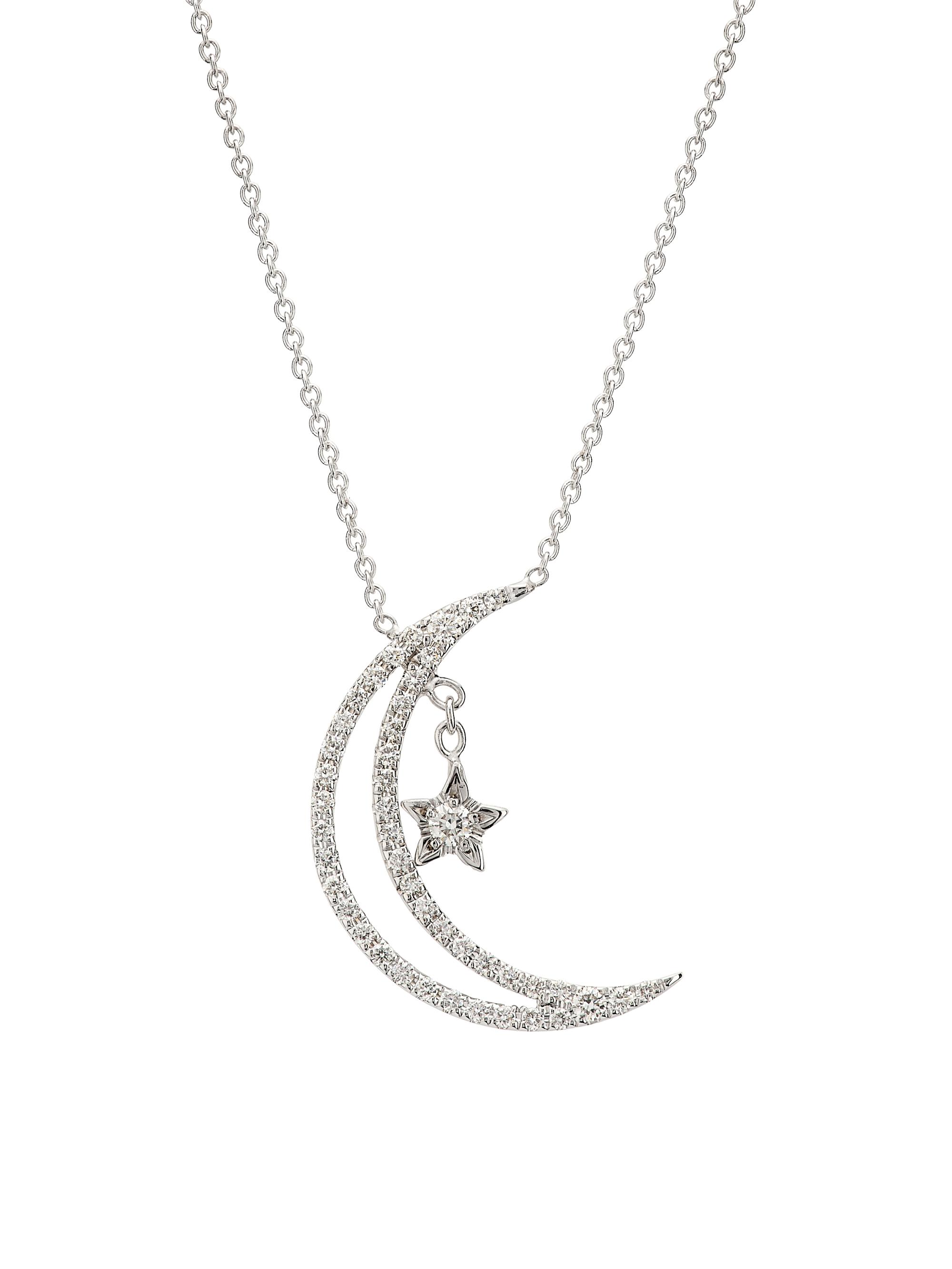 Roberto Coin Women's 18K White Gold & 0.27 TCW Diamond Crescent Moon & Star Pendant Necklace - White Gold