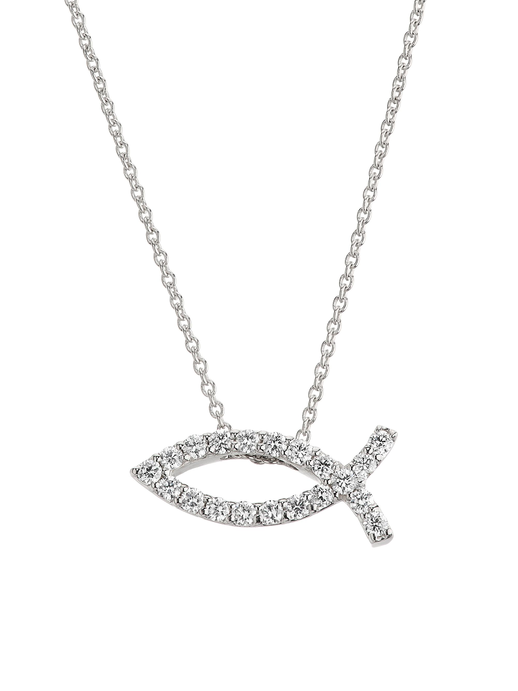 Roberto Coin Women's Tiny Treasures 18K White Gold & 0.25 TCW Diamond Fish Pendant Necklace - White Gold