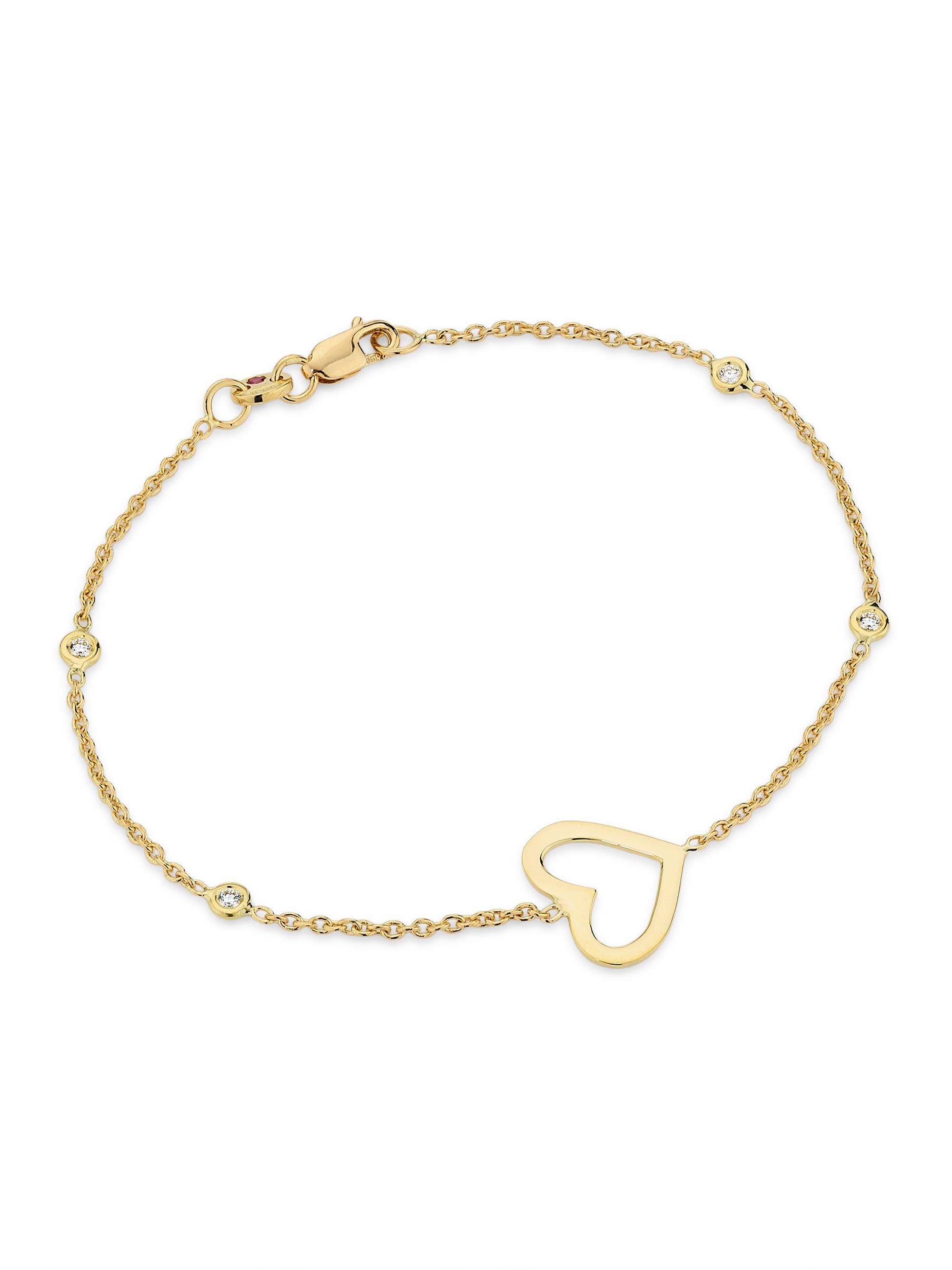 Roberto Coin Women's Tiny Treasures 18K Yellow Gold & 0.08 TCW Diamond Open Heart Bracelet - Yellow Gold