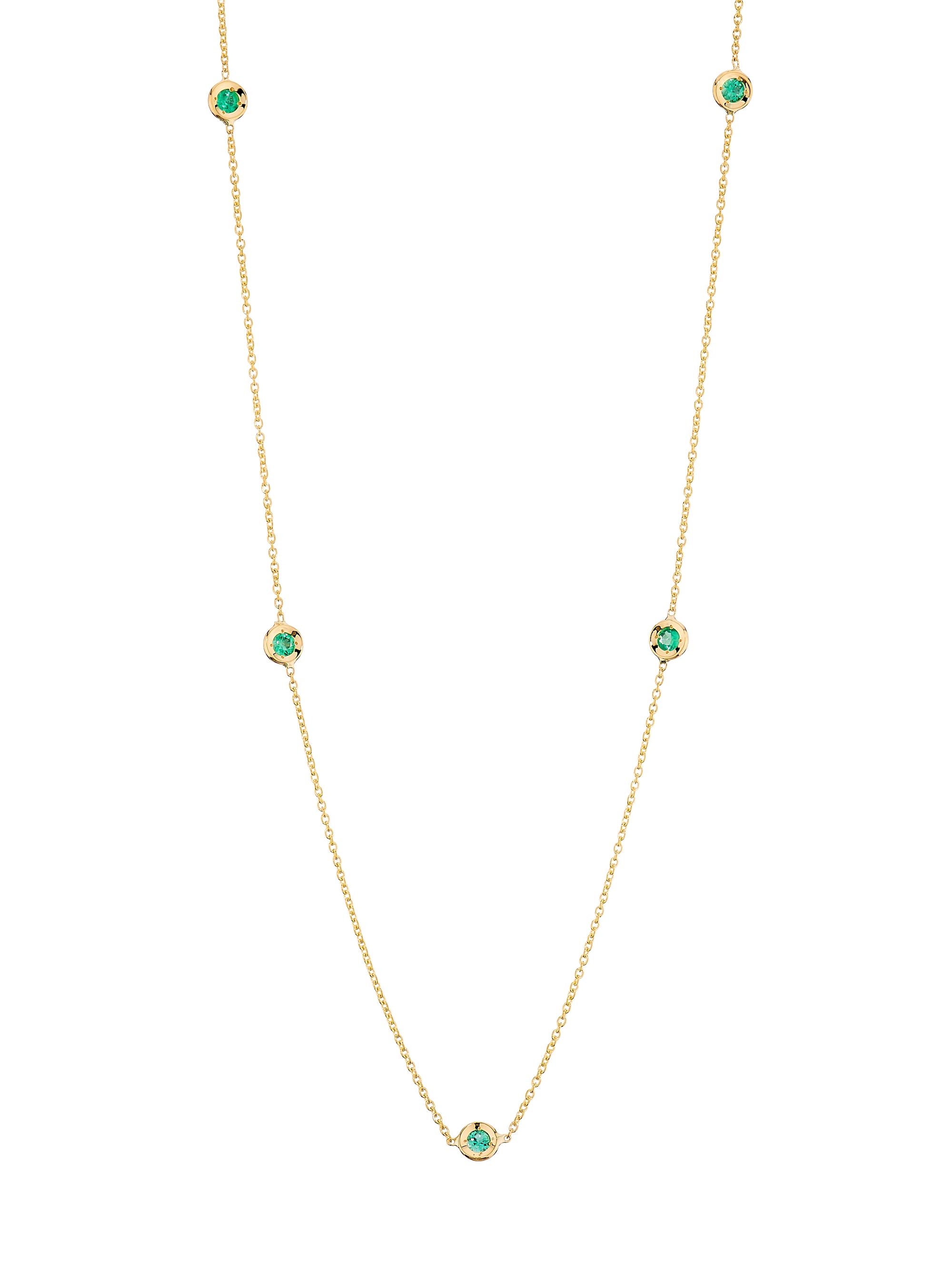 Roberto Coin Women's Diamonds By The Inch 18K Yellow Gold & Emerald Station Necklace - Emerald