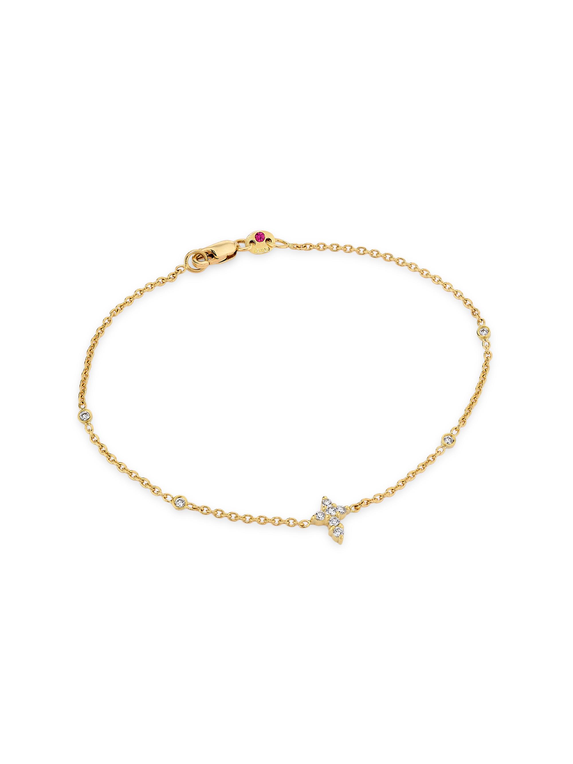 Roberto Coin Women's Diamonds by the Inch 18K Yellow Gold & 0.18 TCW Diamond Cross Charm Bracelet - Yellow Gold