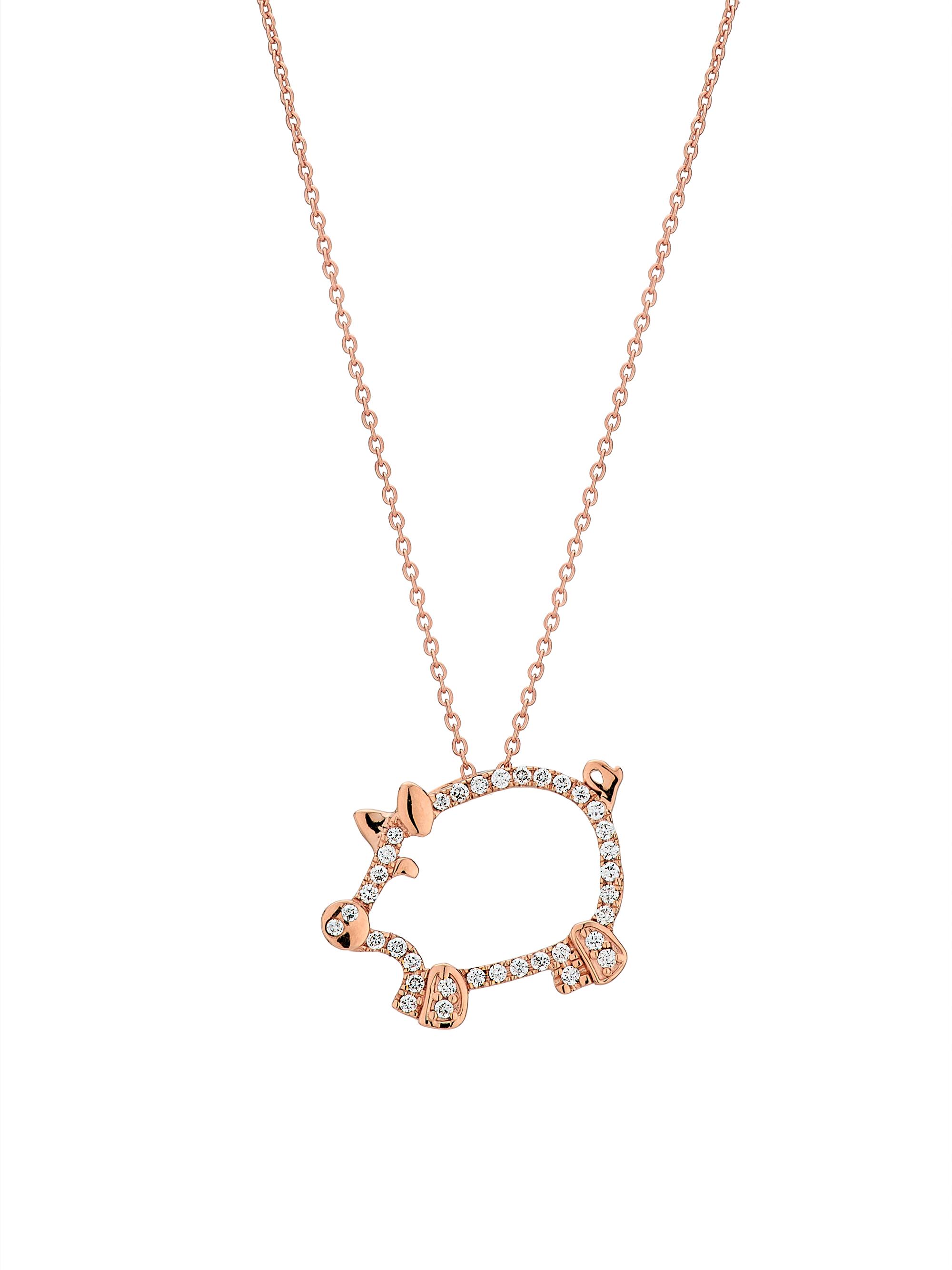 Roberto Coin Women's Tiny Treasures 18K Rose Gold & 0.15 TCW Diamond Pig Pendant Necklace - Pink Gold