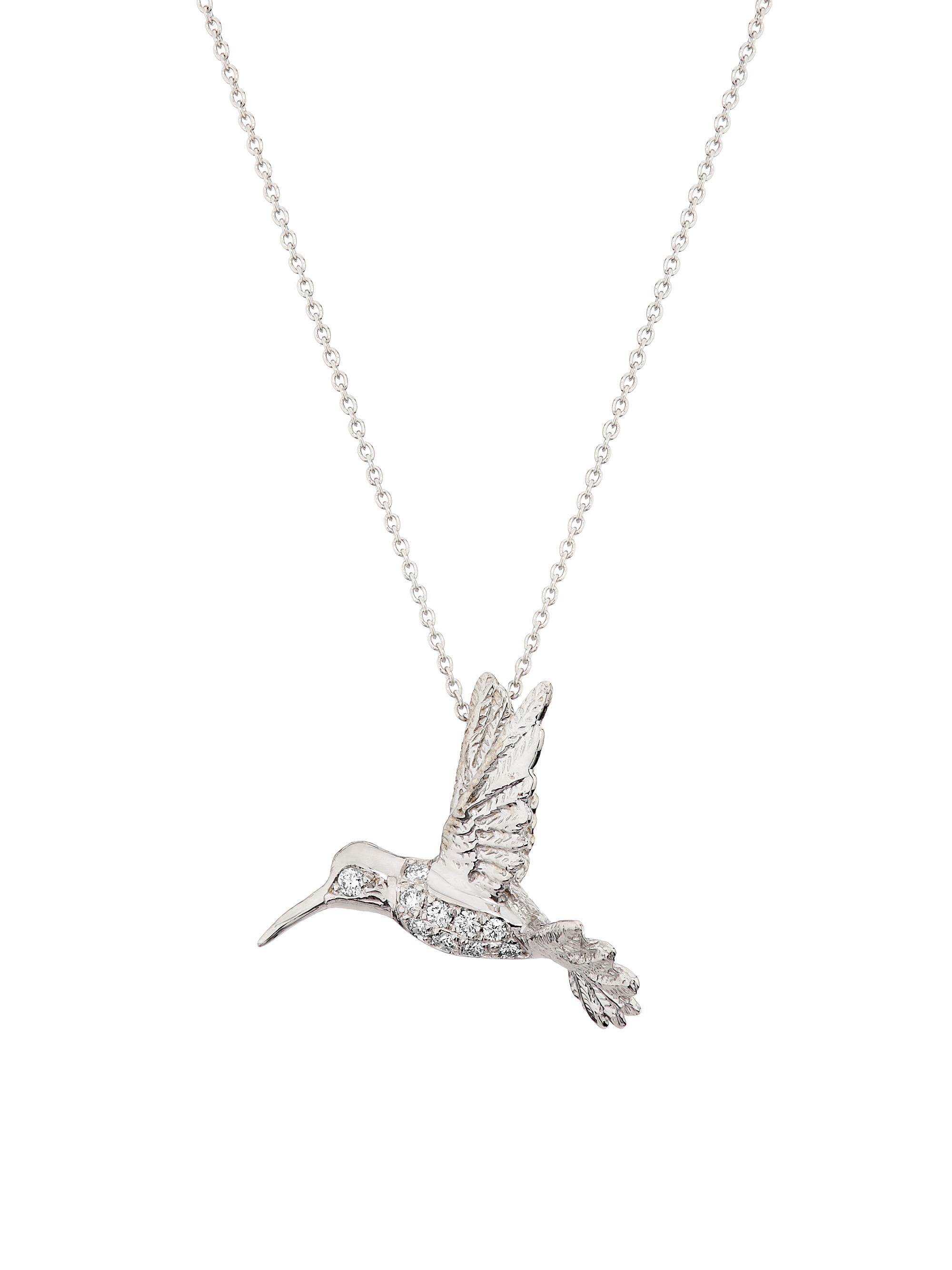 Roberto Coin Women's Tiny Treasures 18K White Gold & 0.09 TCW Diamond Hummingbird Pendant Necklace - White Gold