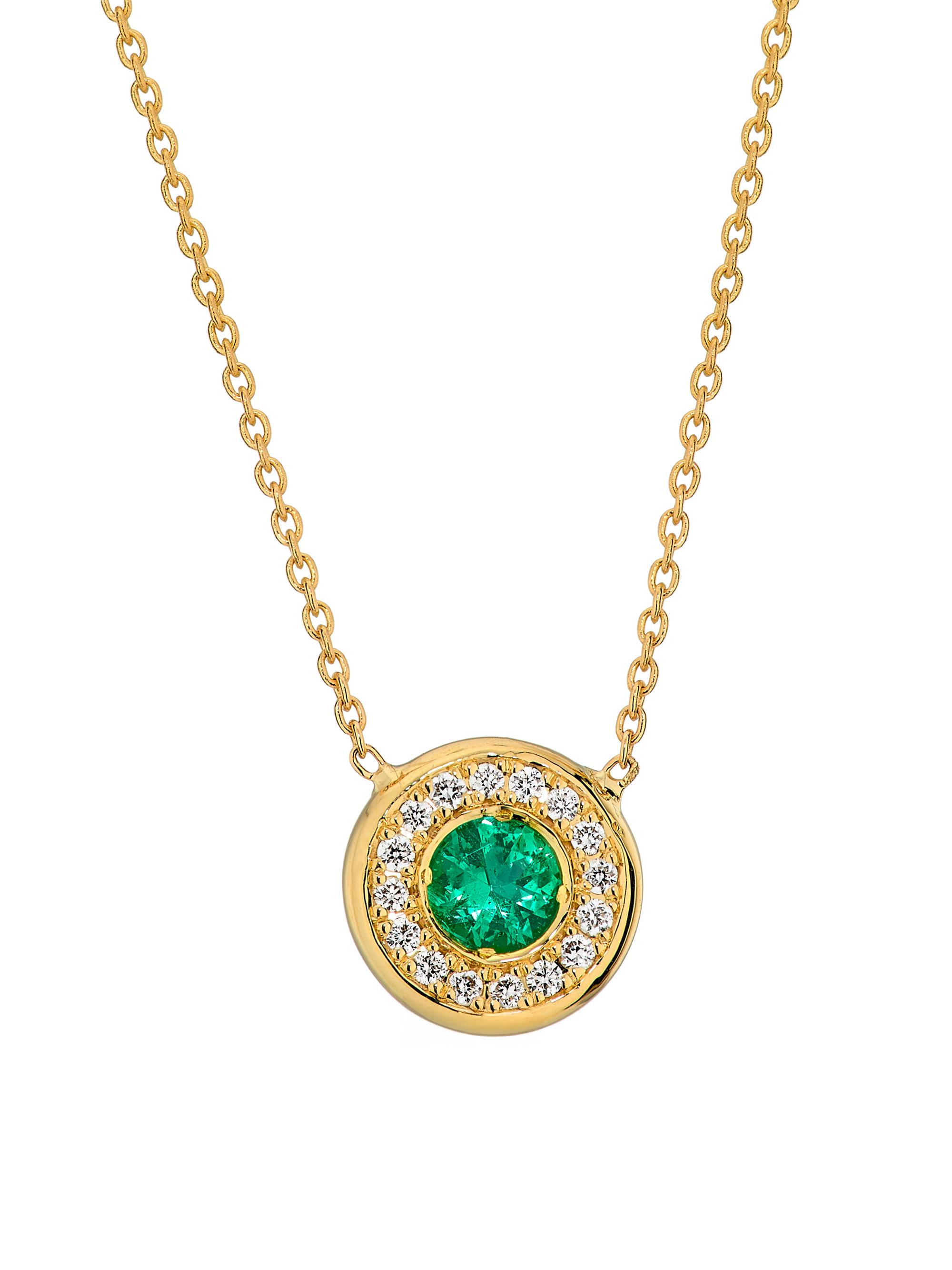 Roberto Coin Women's Tiny Treasures 18K Yellow Gold, Emerald & 0.07 TCW Diamond Halo Pendant Necklace - Emerald