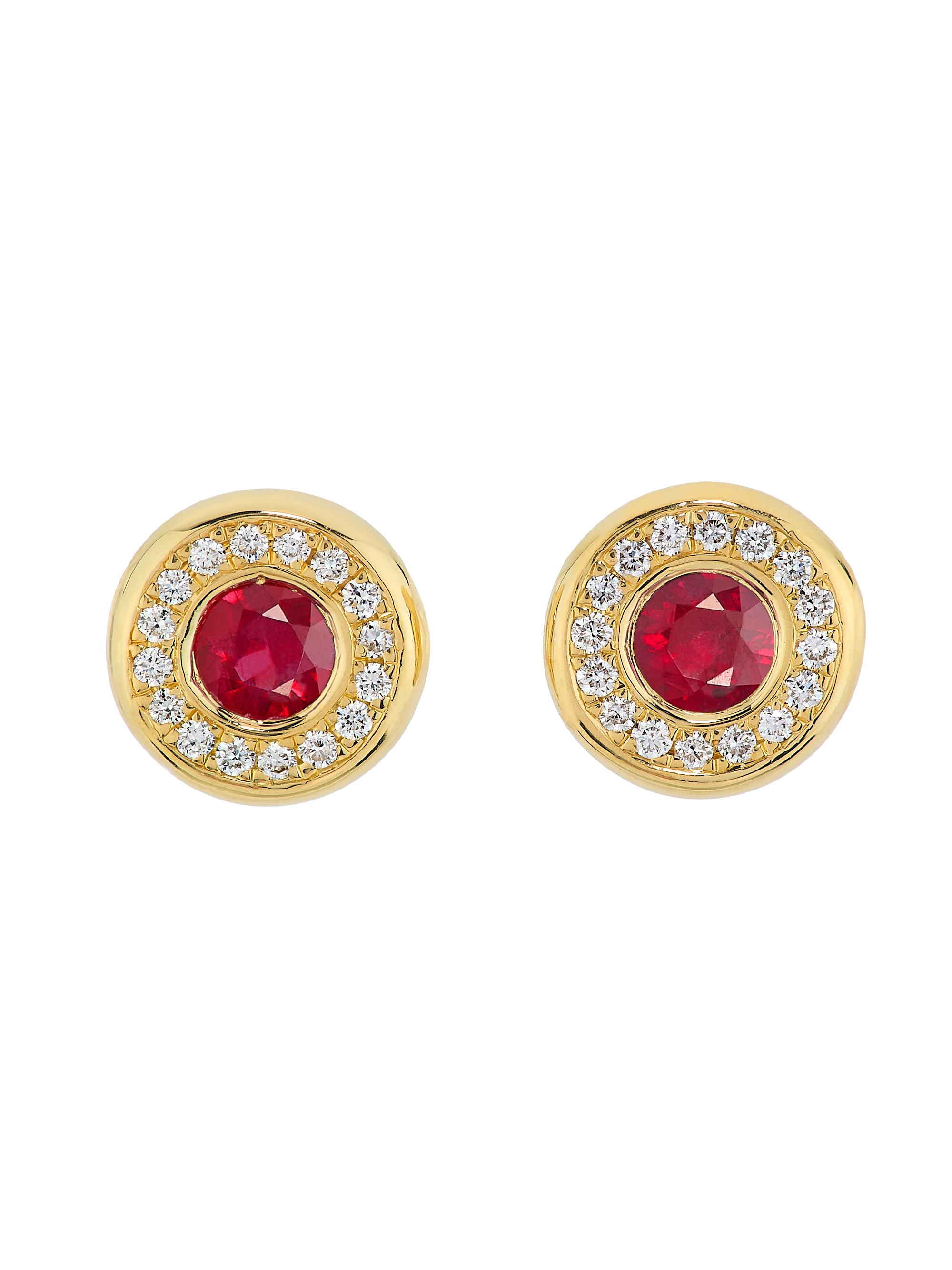 Roberto Coin Women's 18K Yellow Gold, Gemstone & 0.14 TCW Diamond Halo Stud Earrings - Ruby