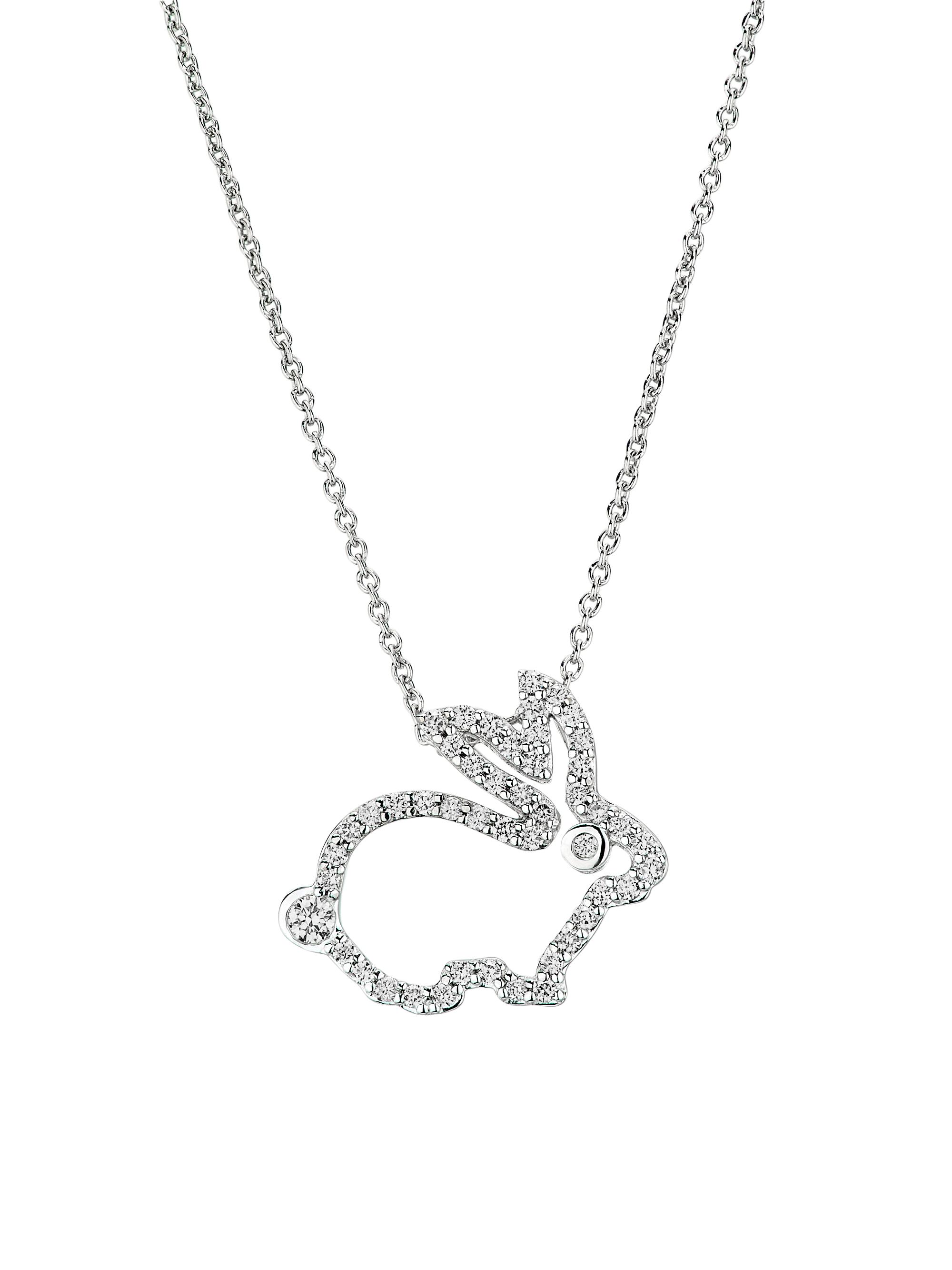 Roberto Coin Women's Tiny Treasures 18K White Gold & 0.23 TCW Diamond Bunny Pendant Necklace - White Gold