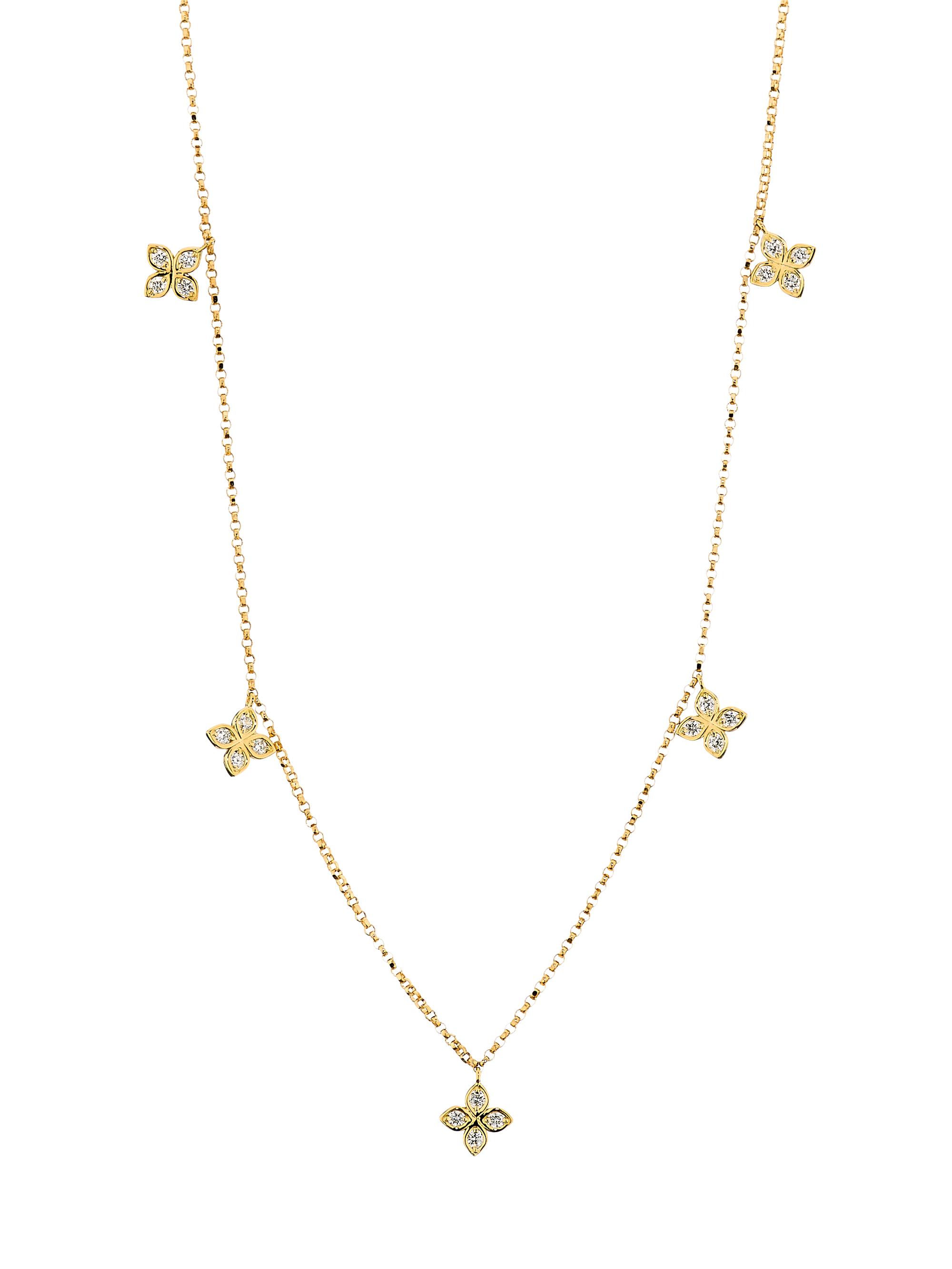 Roberto Coin Women's Love In Verona 18K Yellow Gold & 0.18 TCW Diamond Flower Station Necklace - Yellow Gold